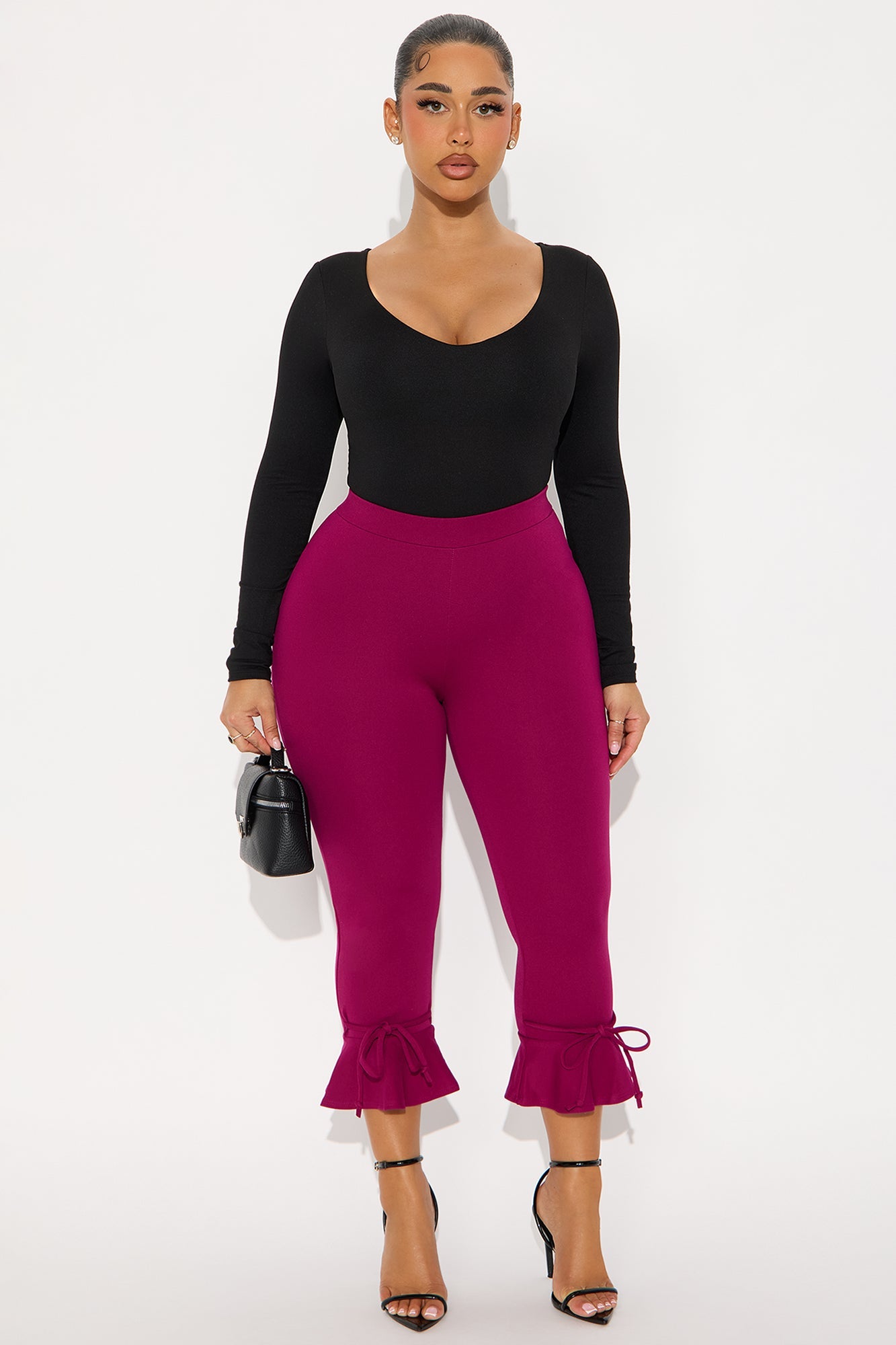 Kasia Ponte Ruffled Capri Legging - Raspberry