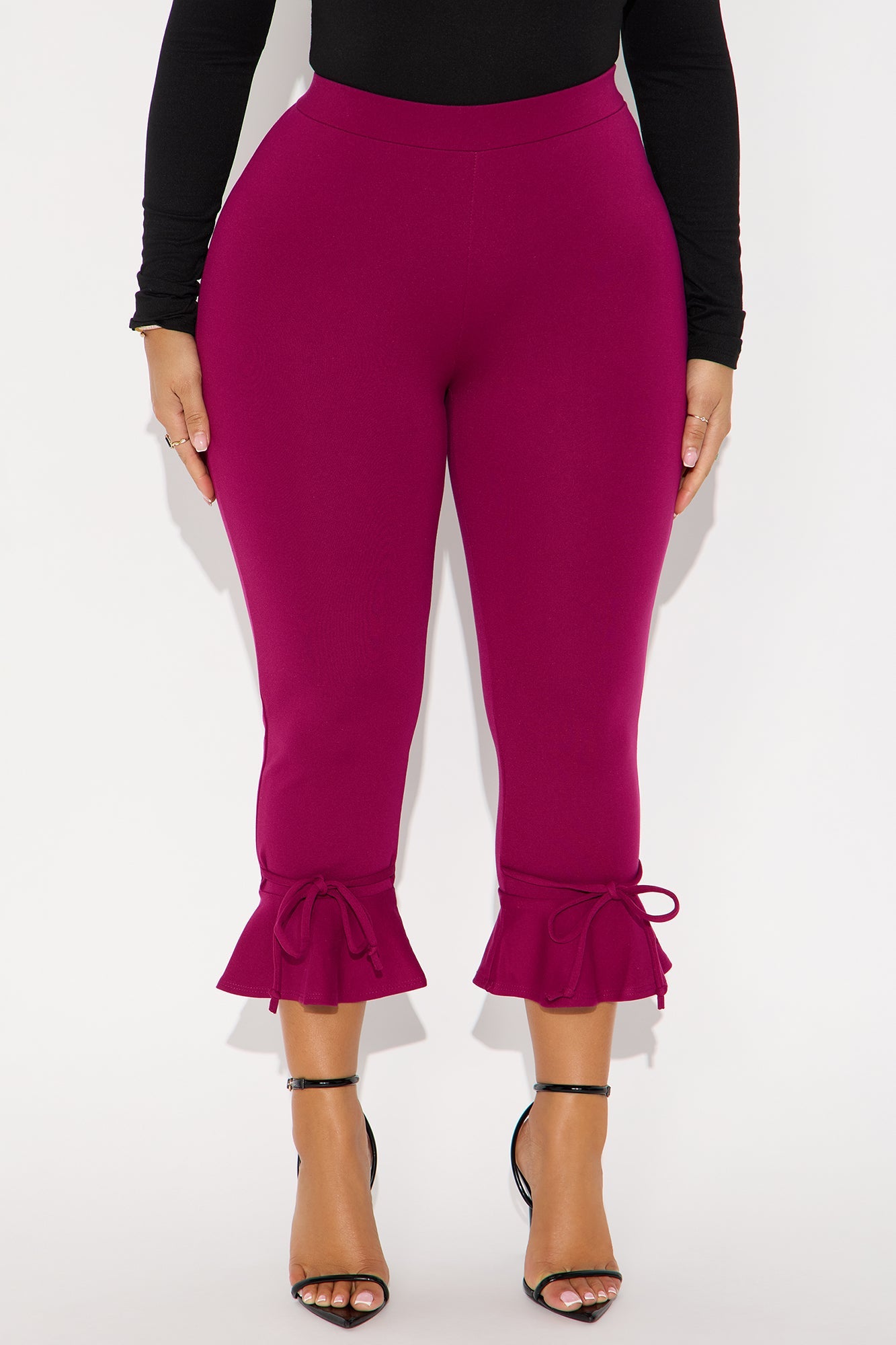 Kasia Ponte Ruffled Capri Legging - Raspberry