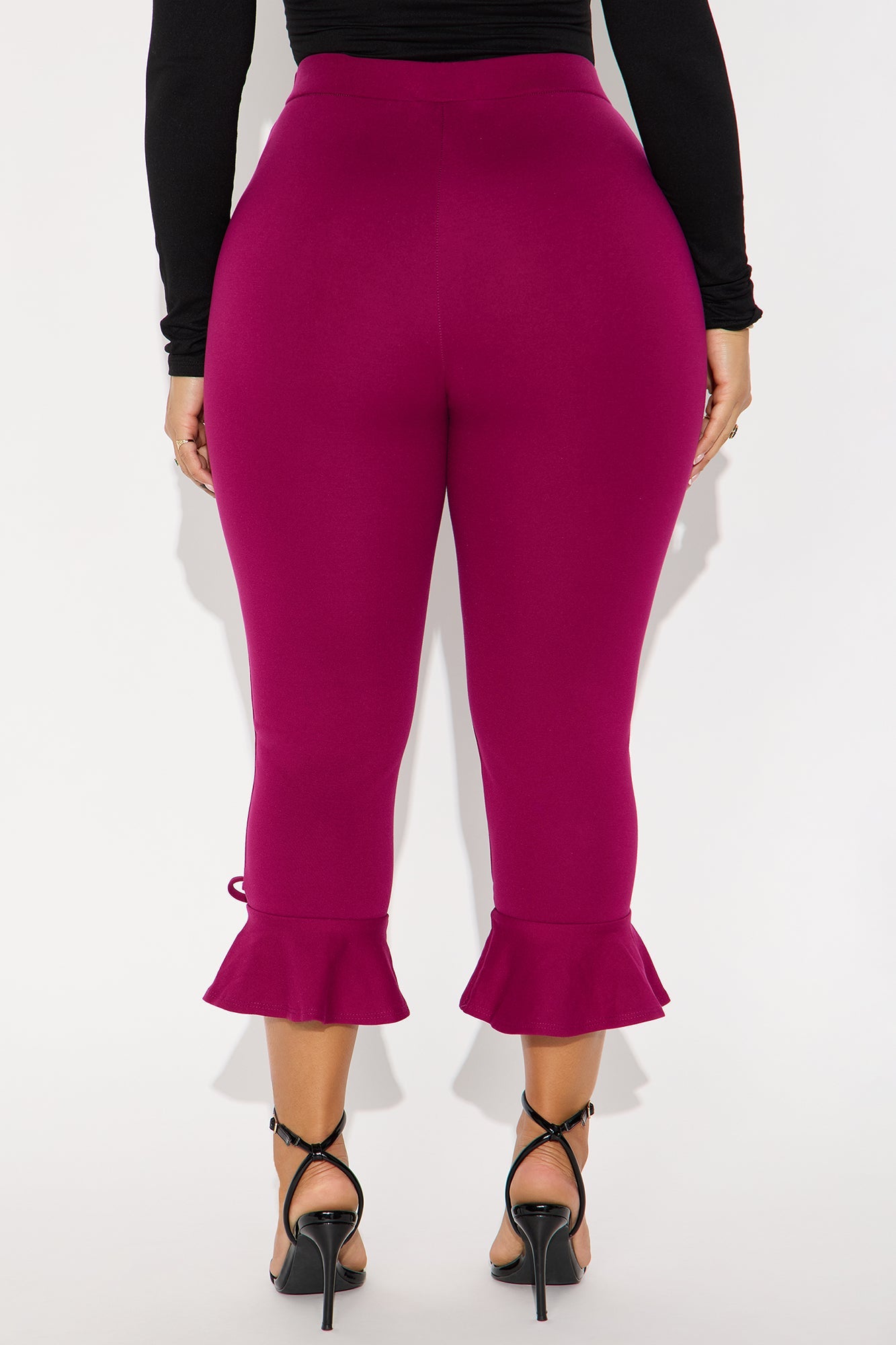 Kasia Ponte Ruffled Capri Legging - Raspberry