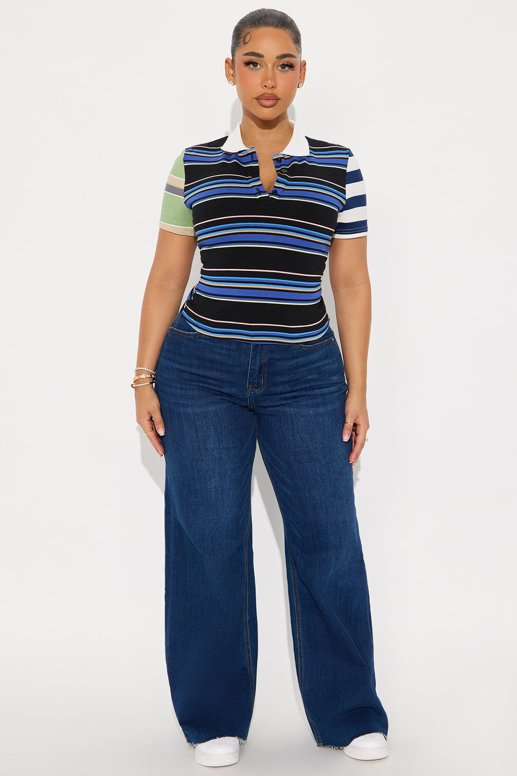 Lona Short Sleeve Polo Top - Black/combo