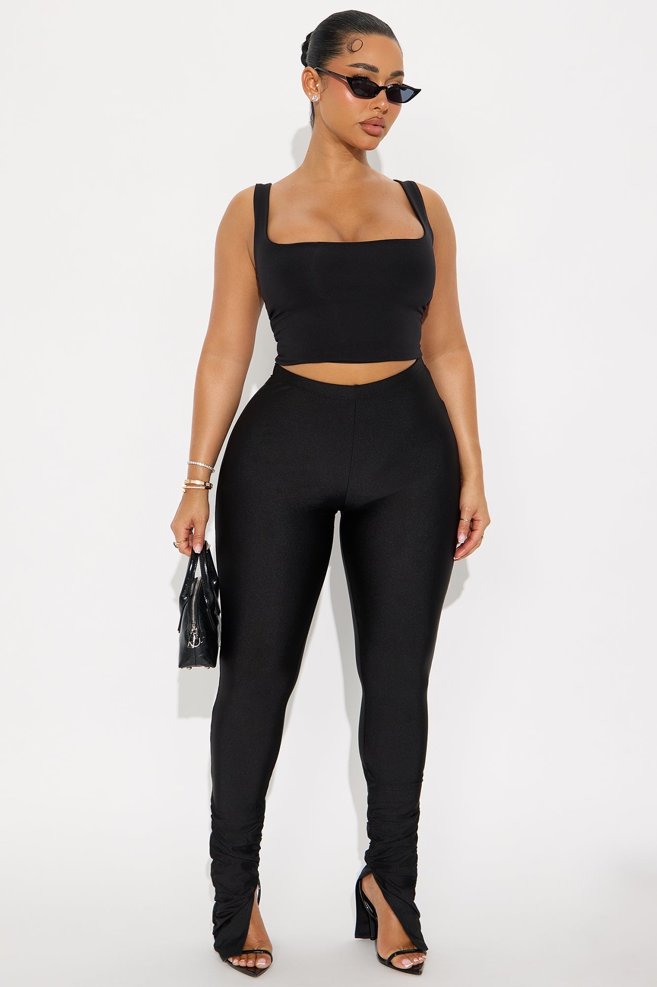 Always Confident High Rise Tricot Ruched Legging - Black