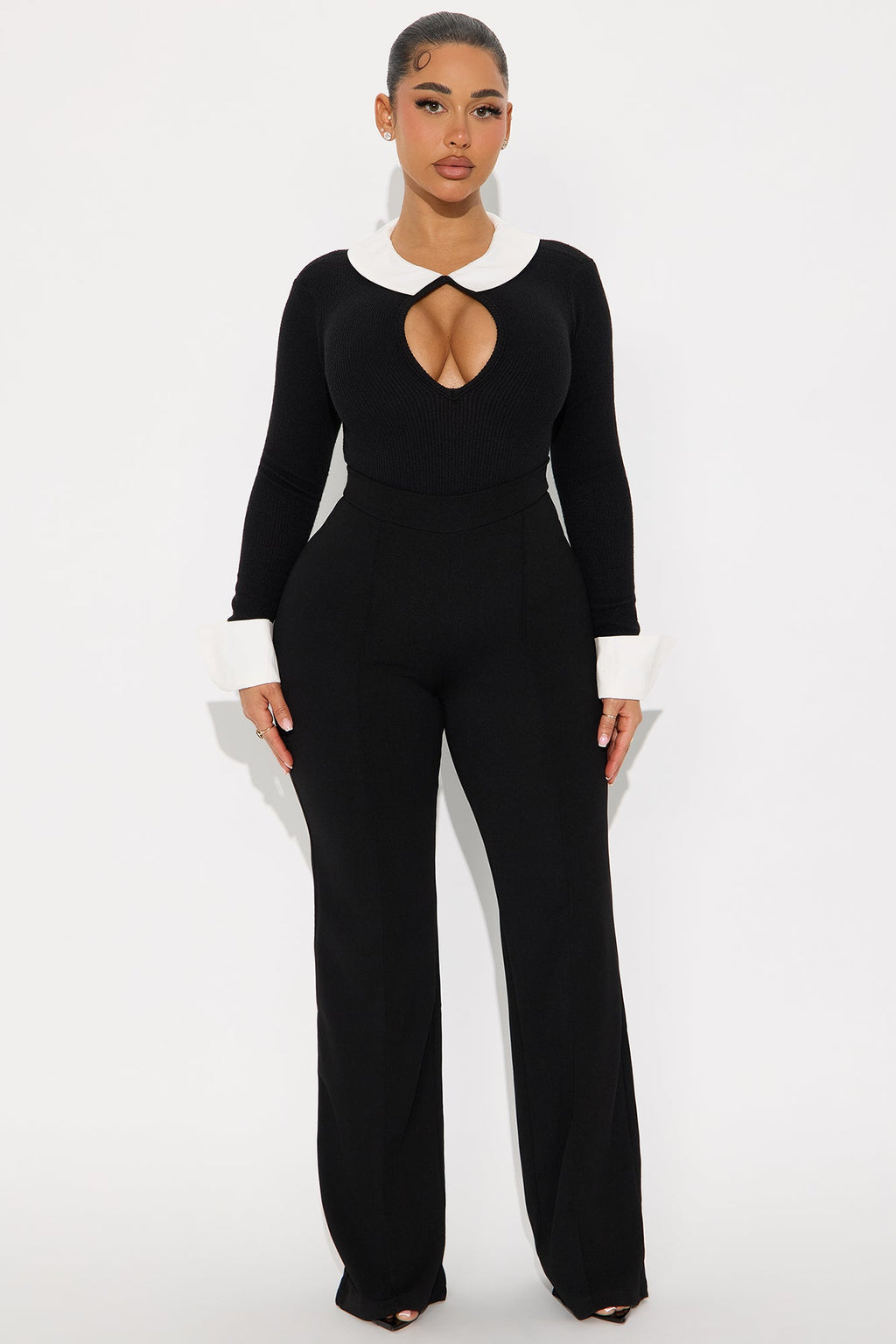 Holly Ribbed Collared Bodysuit - Black/combo