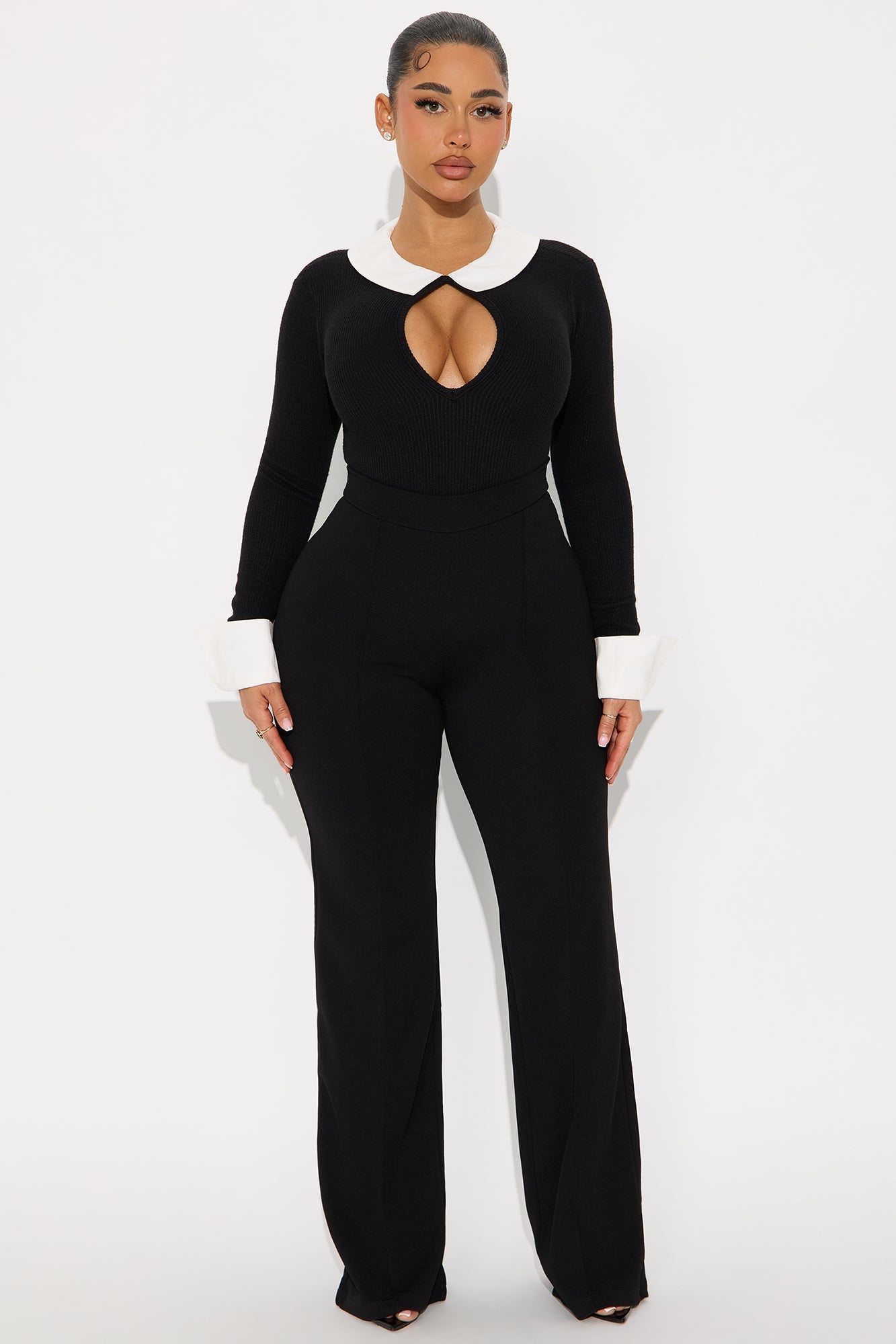 Holly Ribbed Collared Bodysuit - Black/combo
