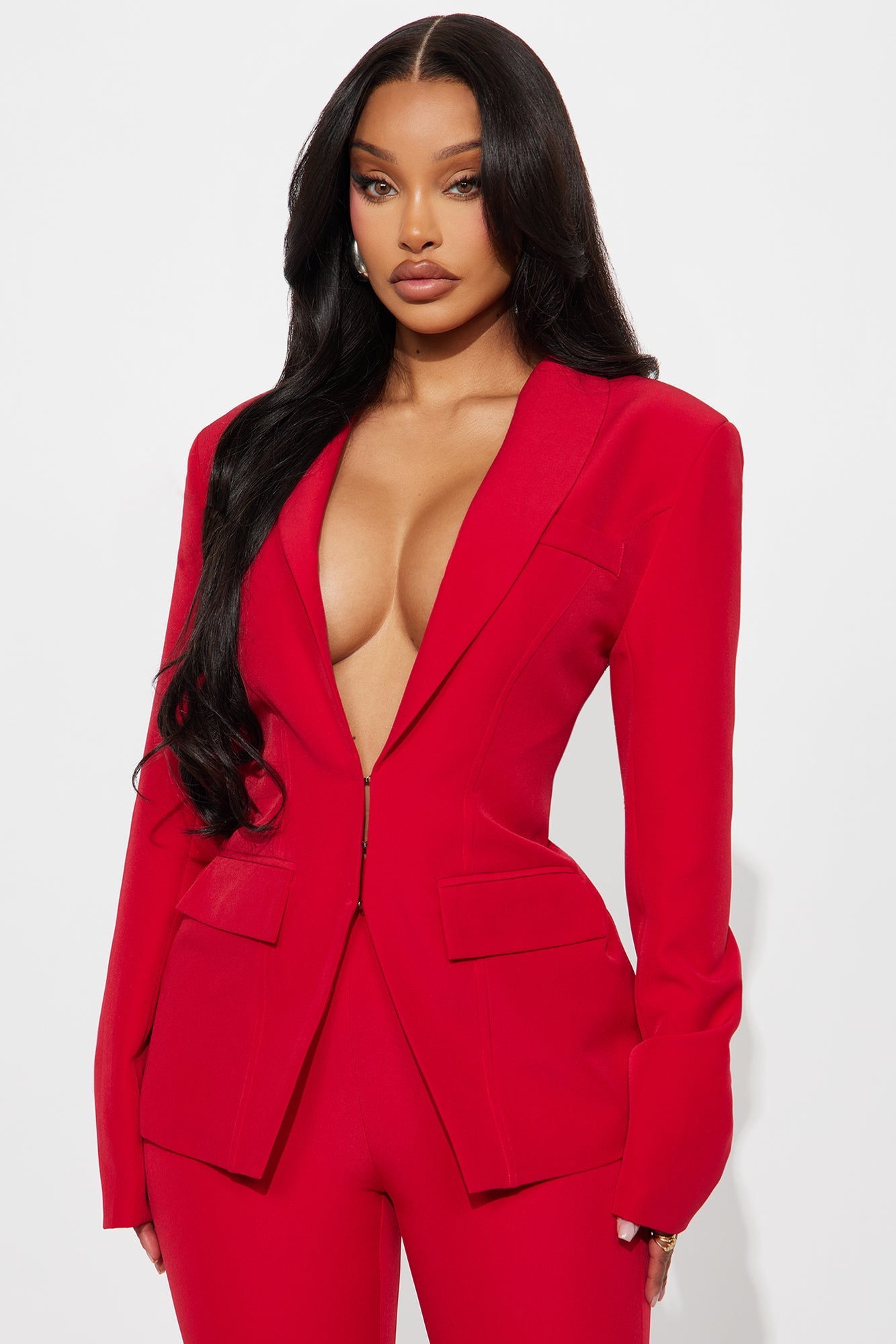 About Her Business Hourglass Blazer - Red