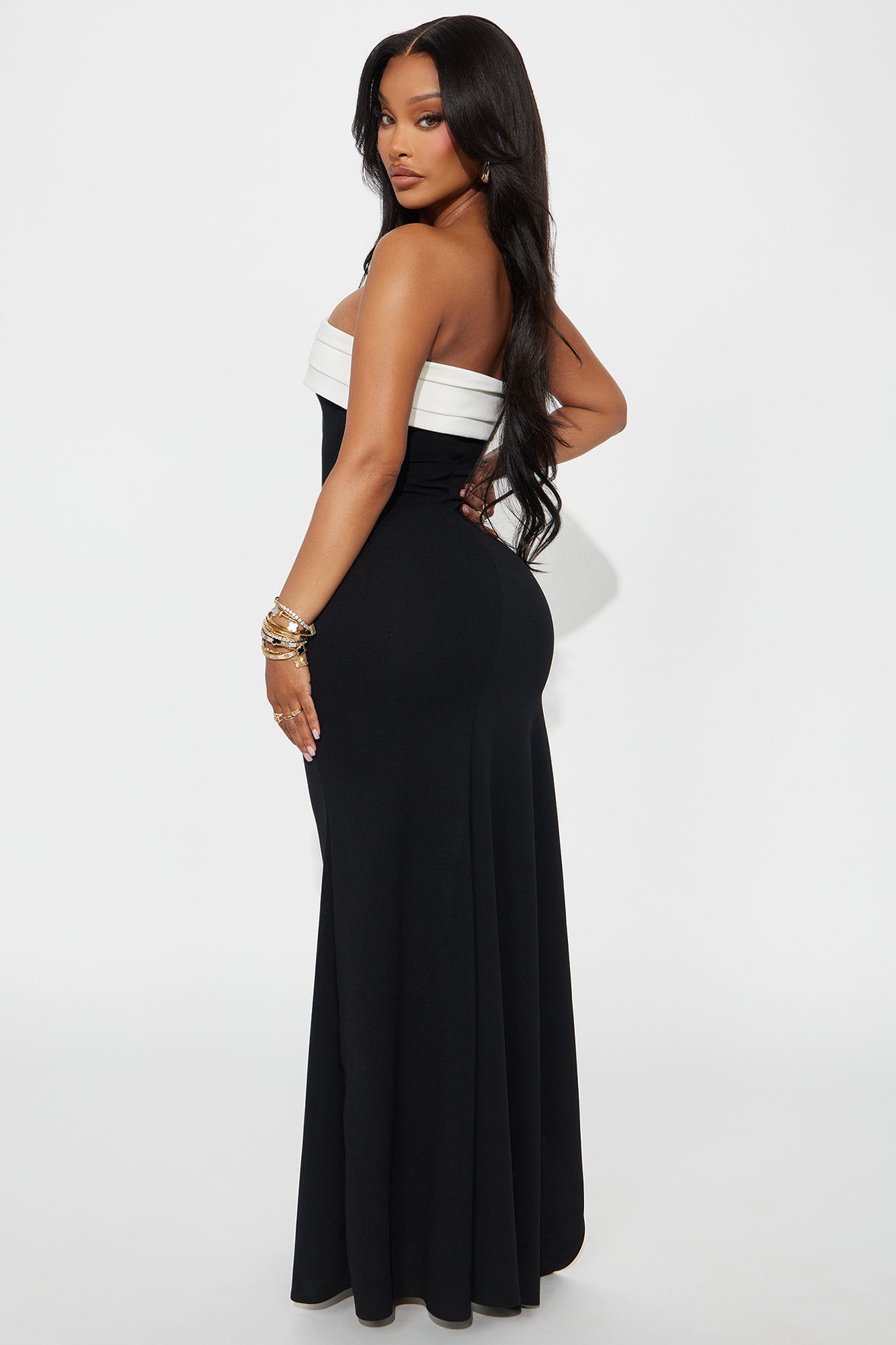 Clairena Strapless Gown - Black/White