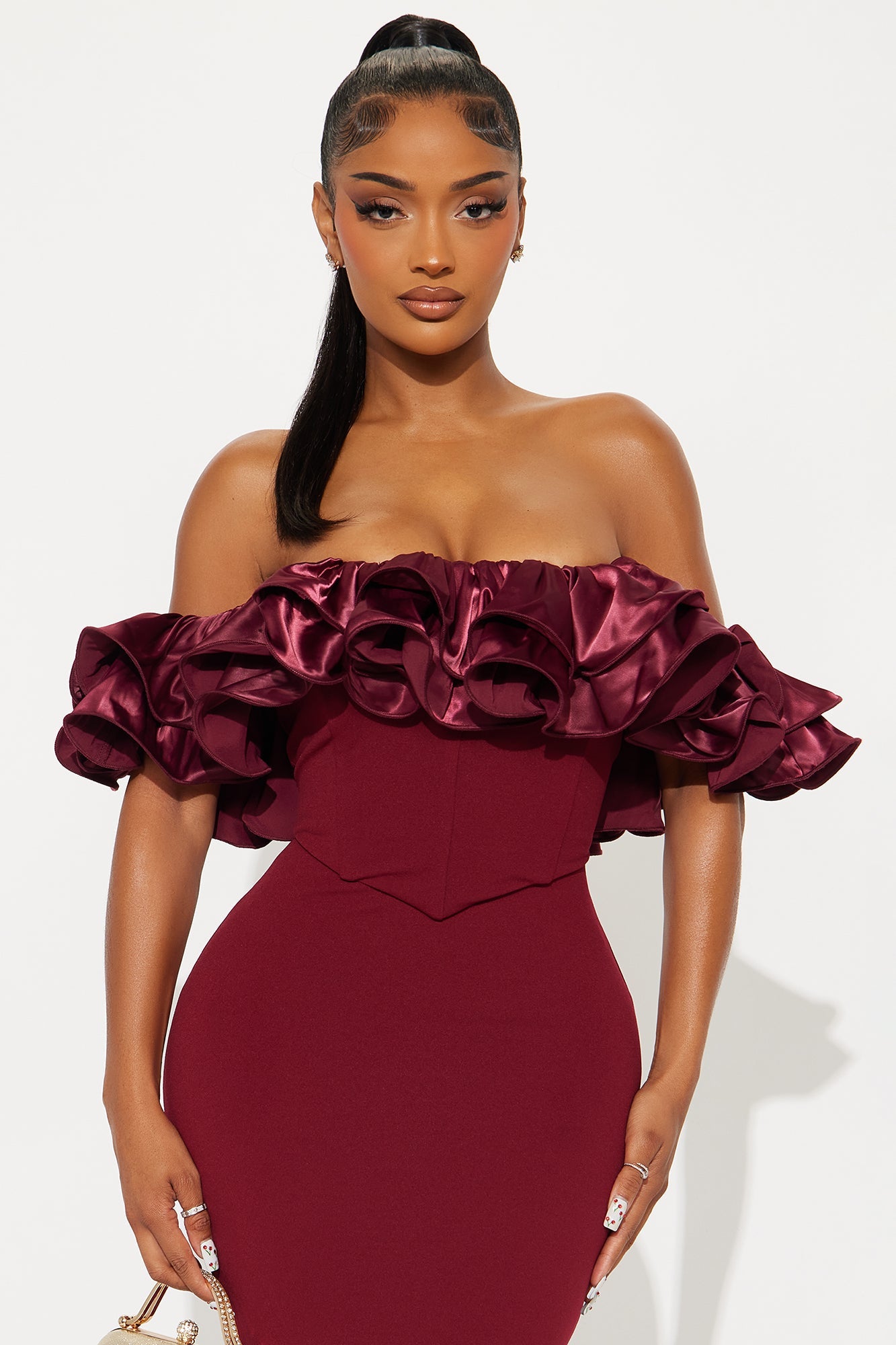 Anora Off Shoulder Gown - Burgundy