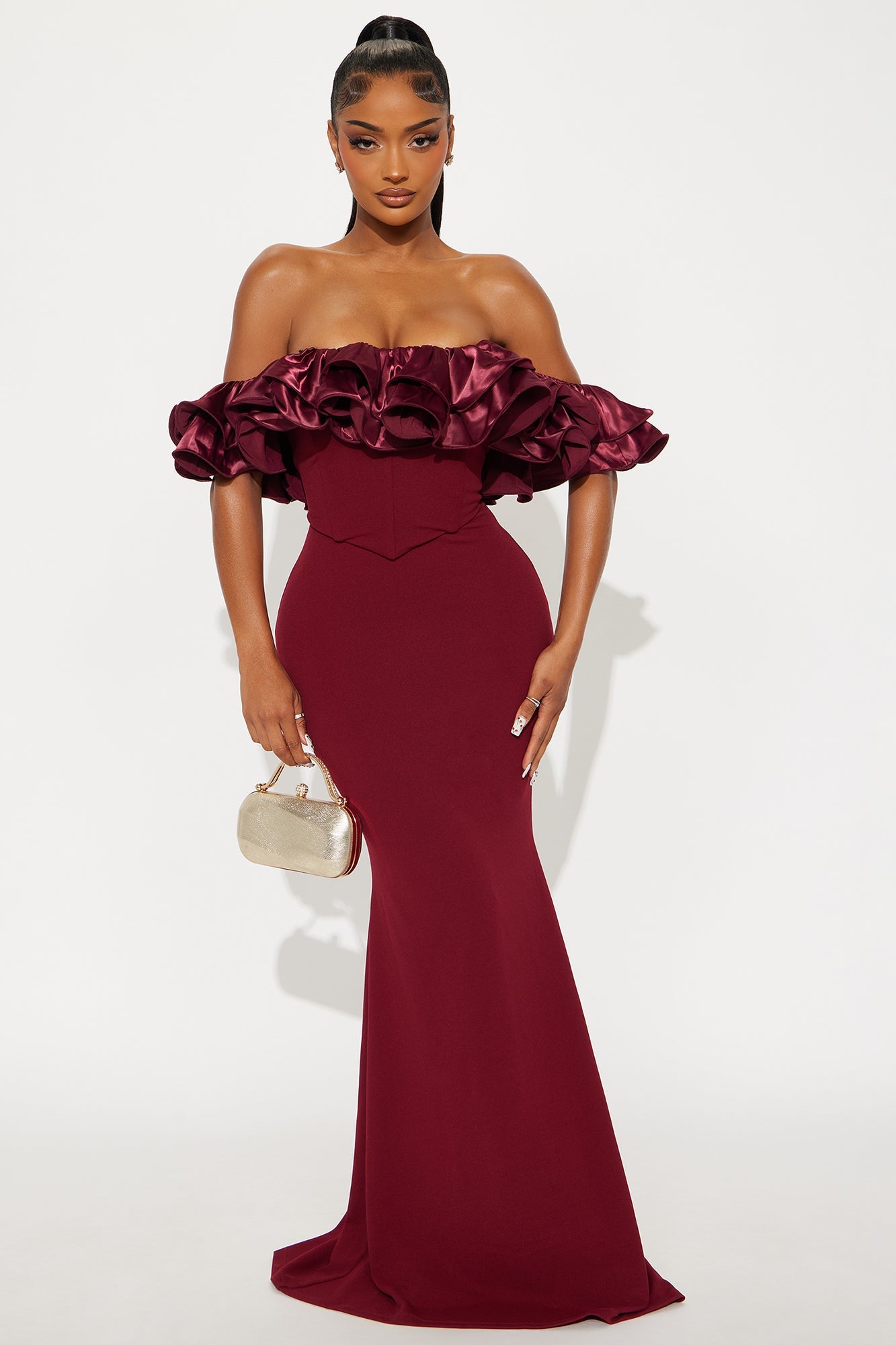 Anora Off Shoulder Gown - Burgundy