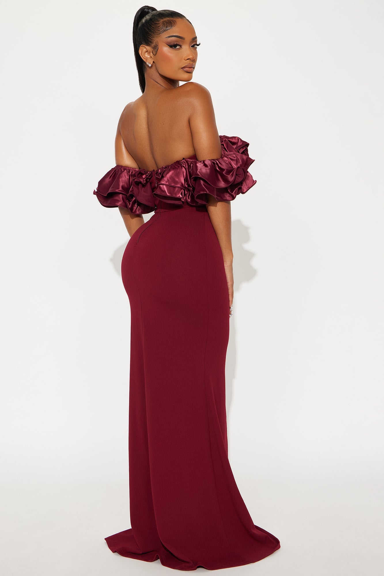 Anora Off Shoulder Gown - Burgundy
