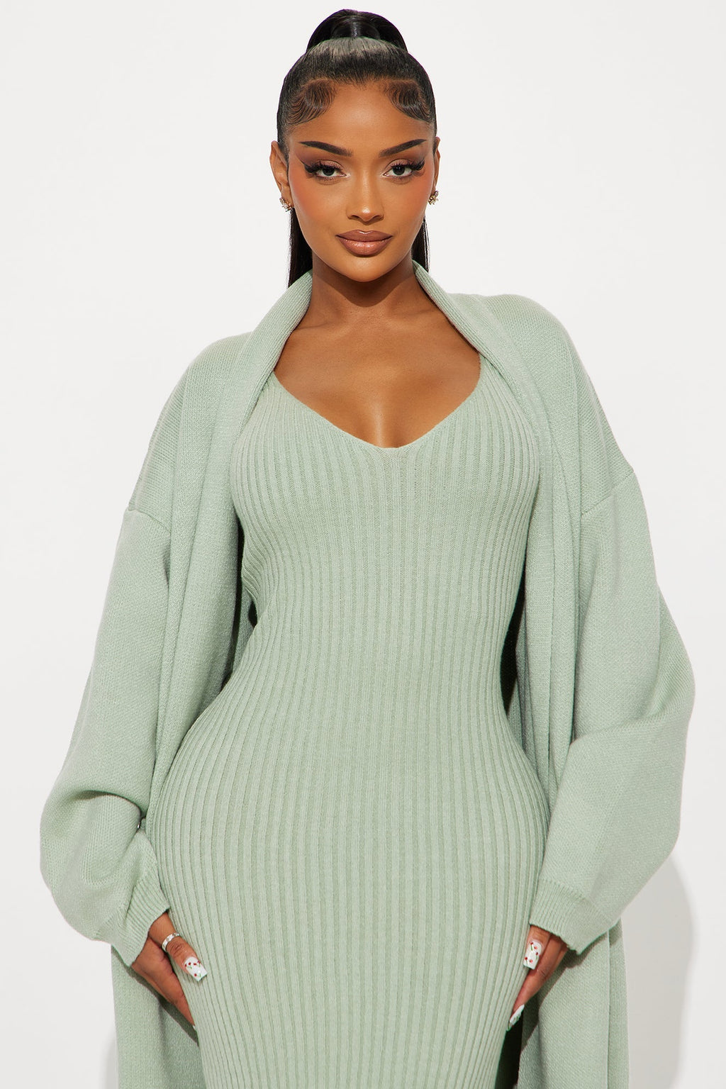 Local Love Sweater Maxi Dress Set - Sage