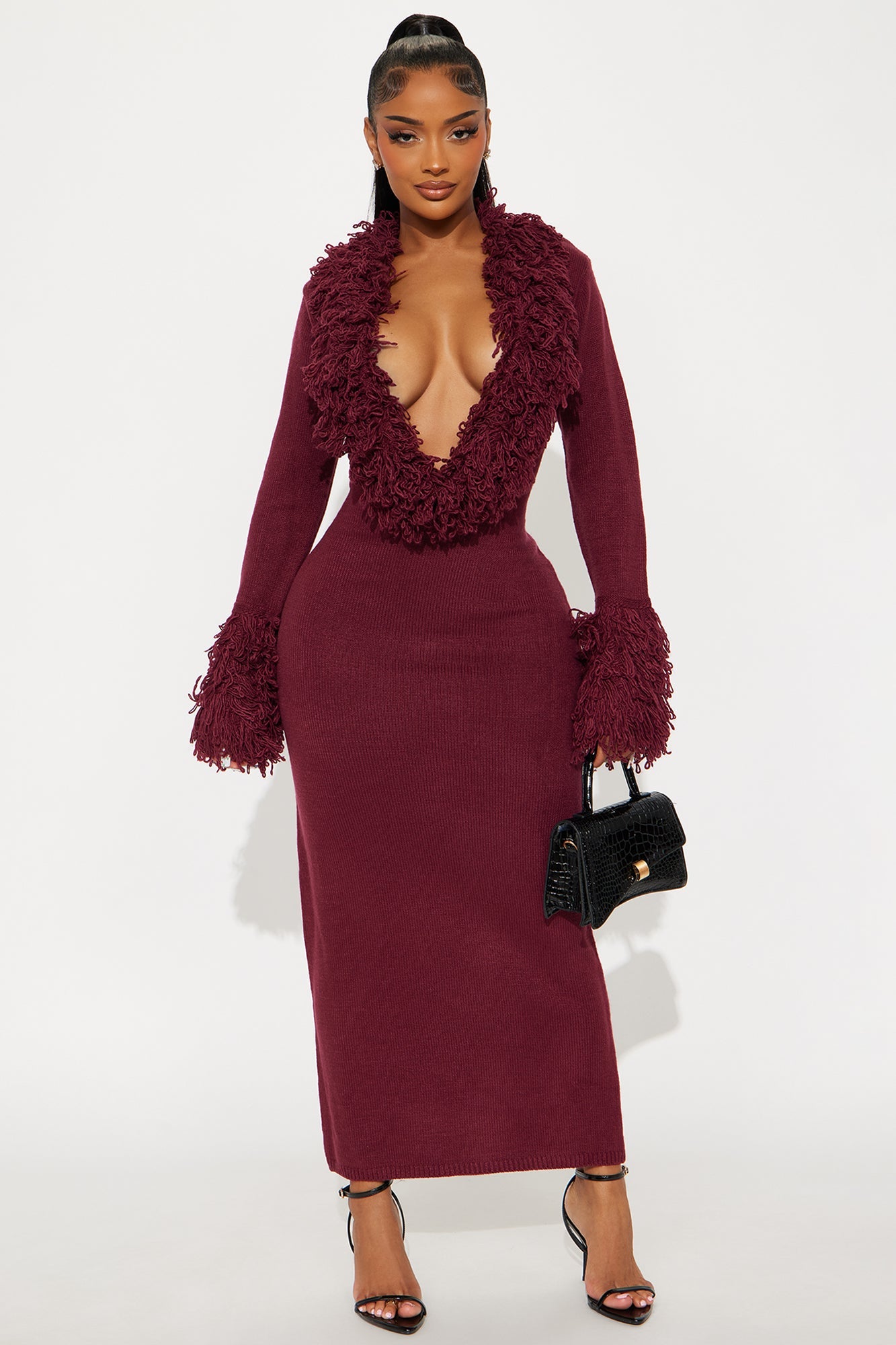 Chi Sweater Maxi Dress - Burgundy