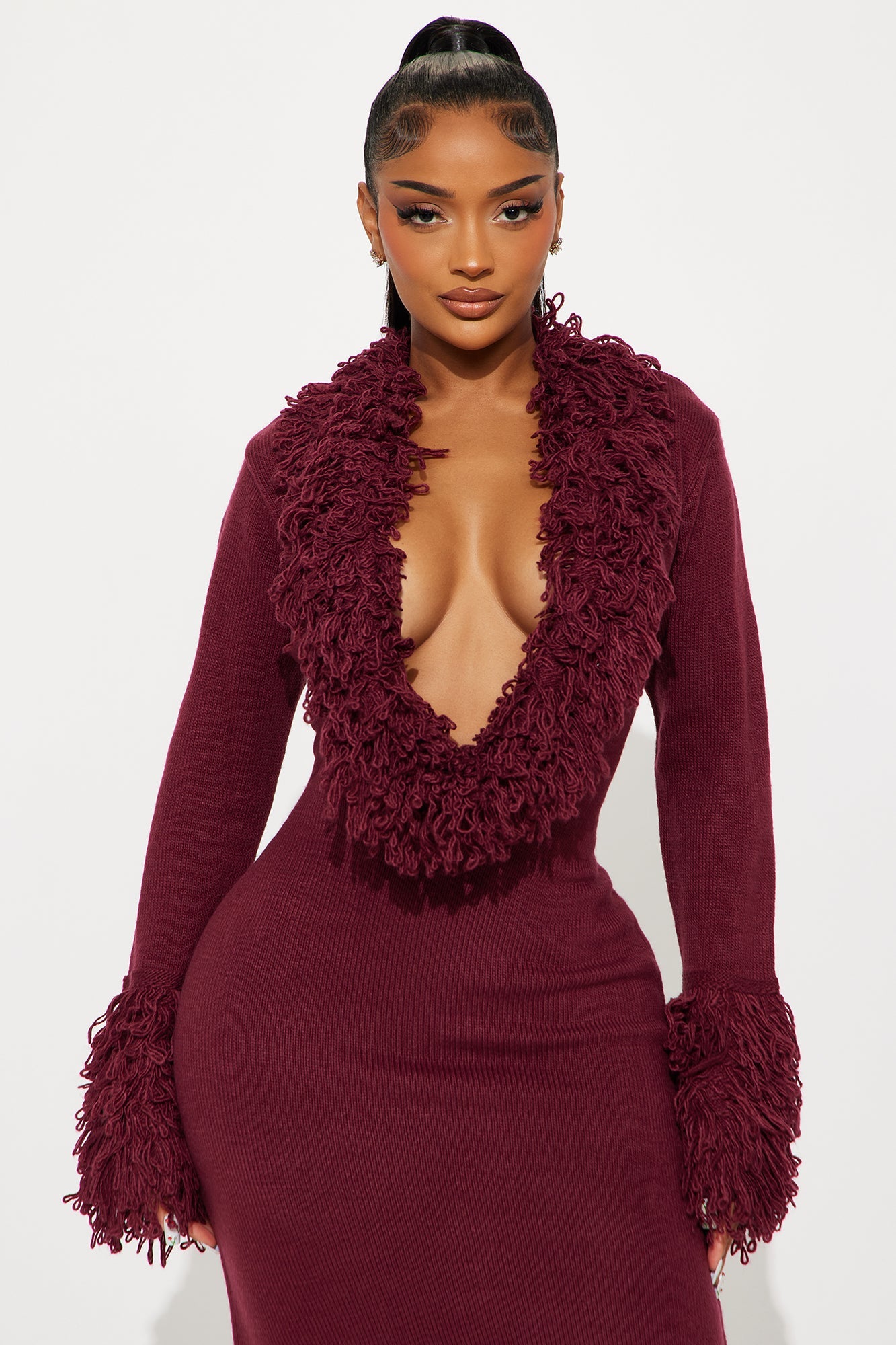 Chi Sweater Maxi Dress - Burgundy