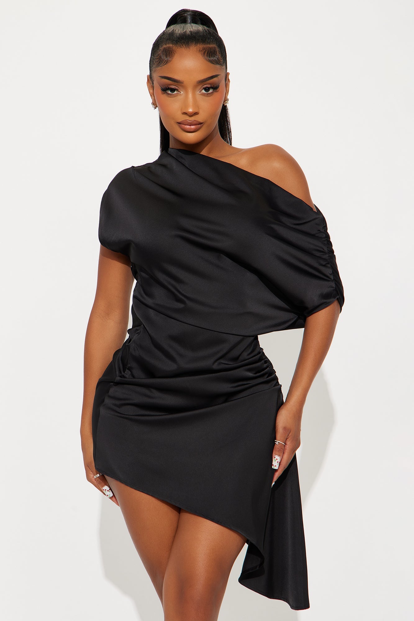 Bynes Satin Midi Dress - Black