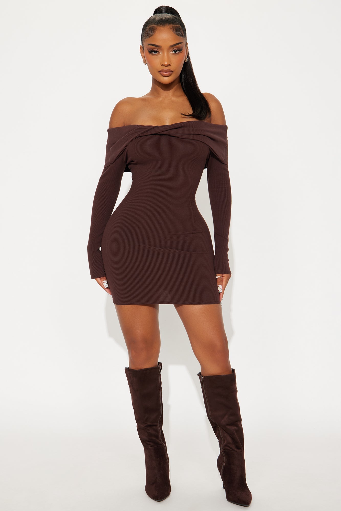 Nadia Snatched Mini Dress - Chocolate