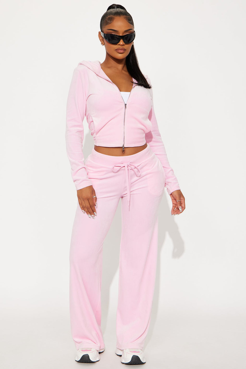 Along For The Ride Velour Pant Set - Pink