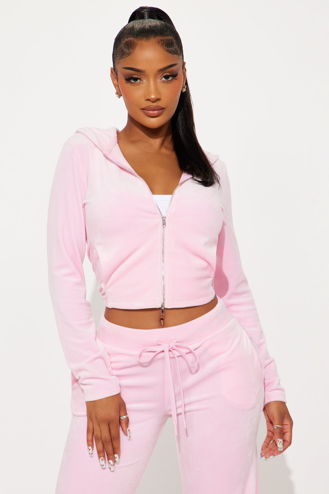 Along For The Ride Velour Pant Set - Pink