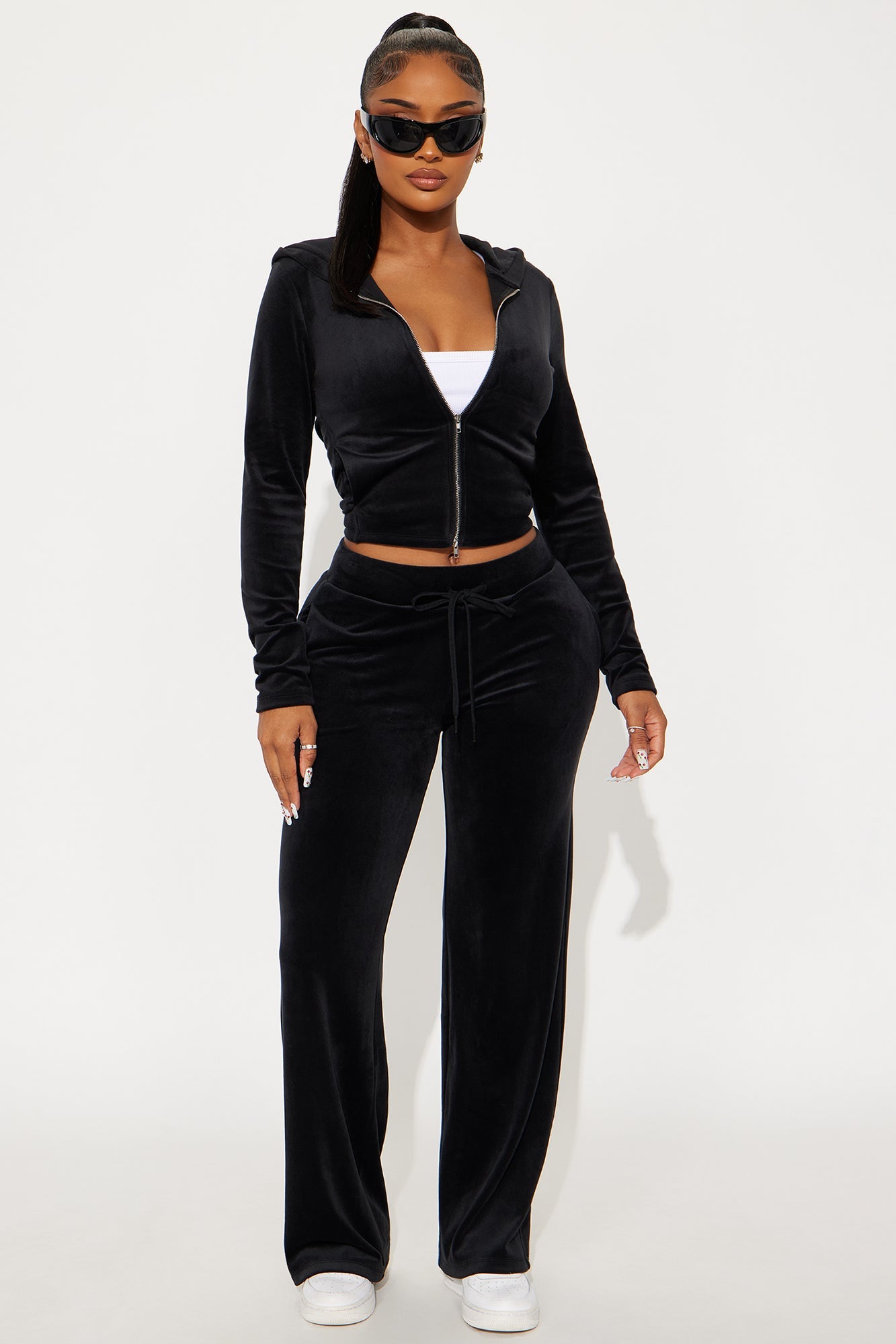 Along For The Ride Velour Pant Set - Black