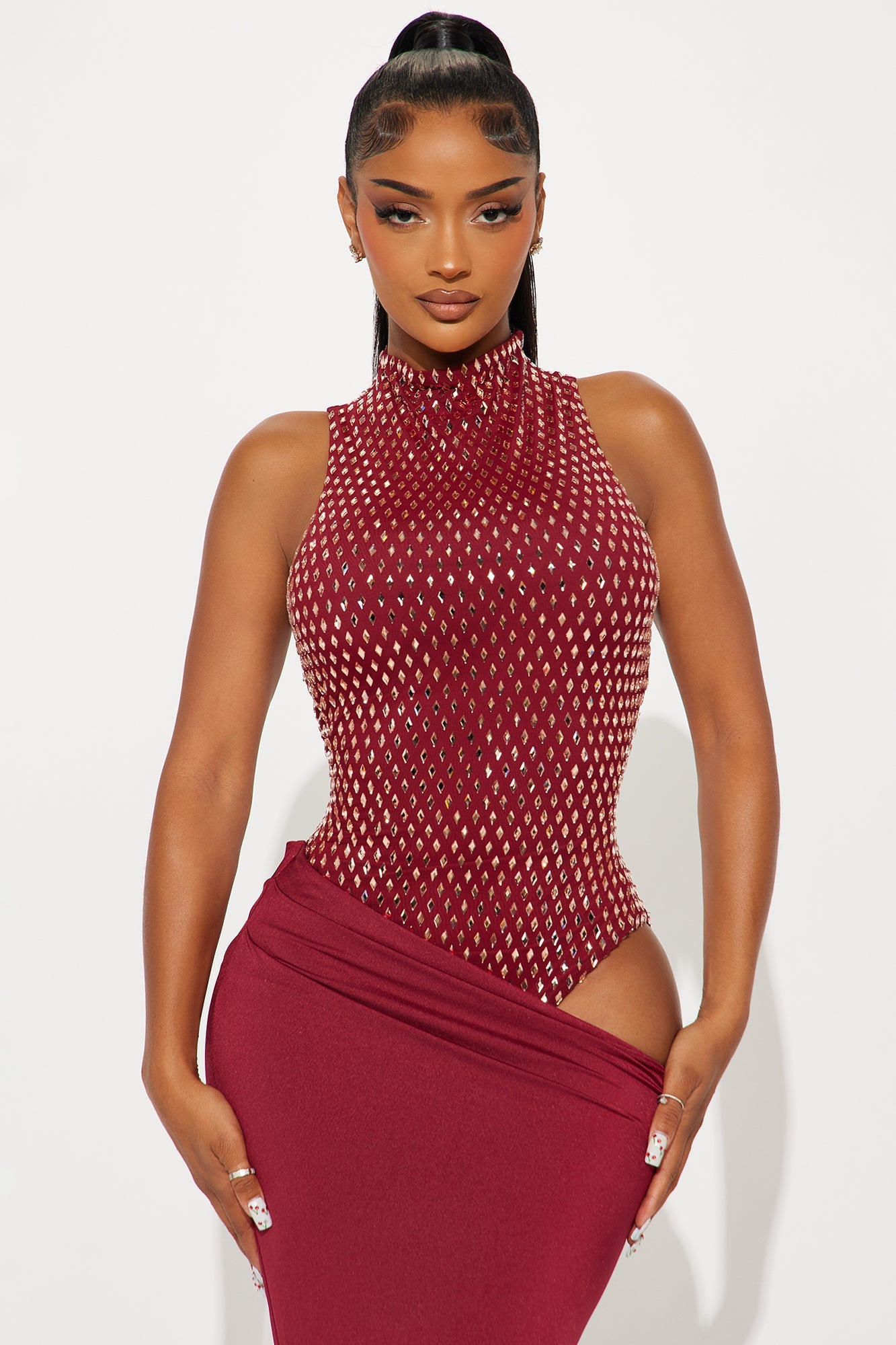 Neveah Rhinestone Gown - Burgundy