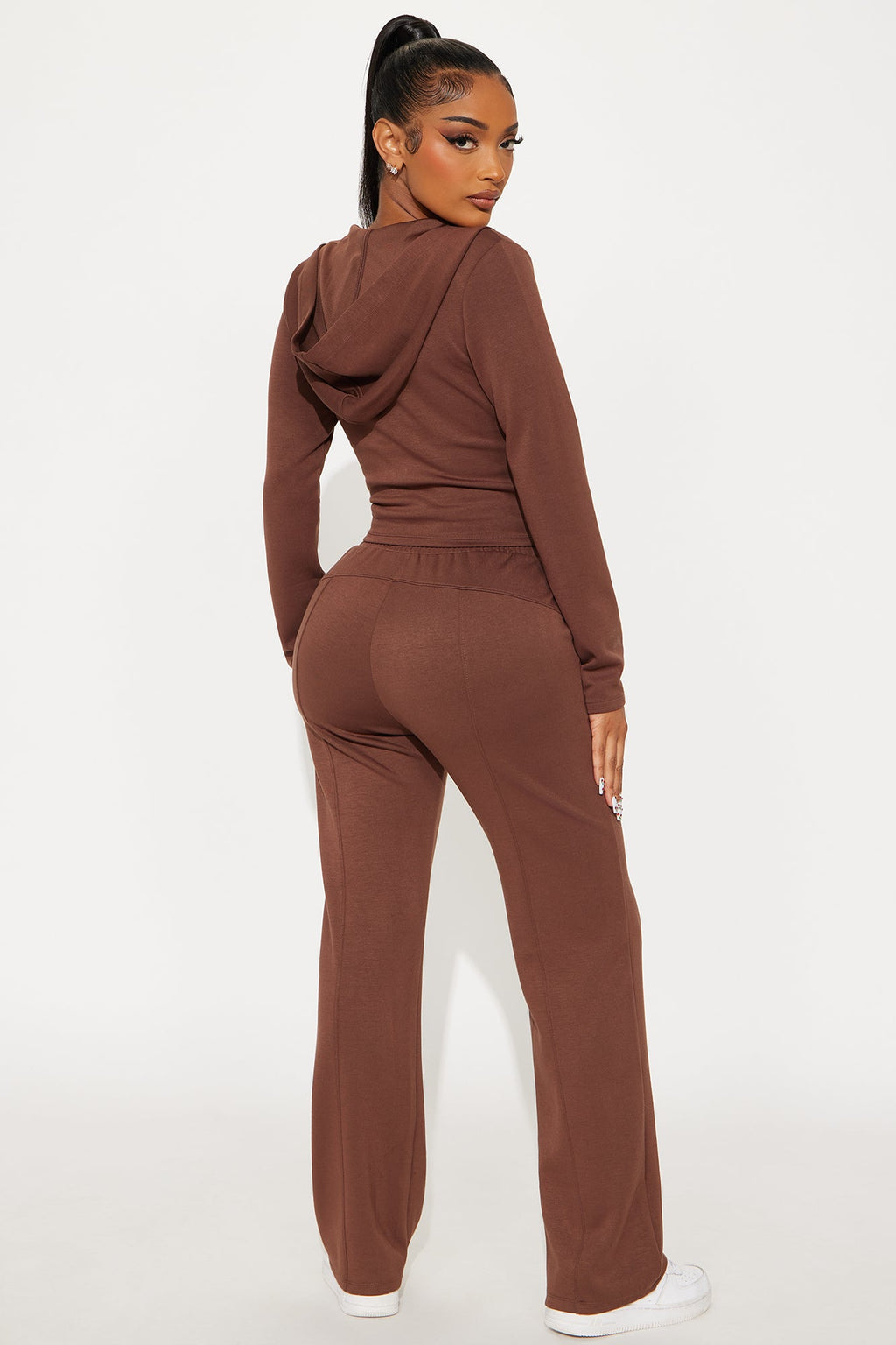 Monica Soft Scuba Zip Hoodie Pant Set - Brown