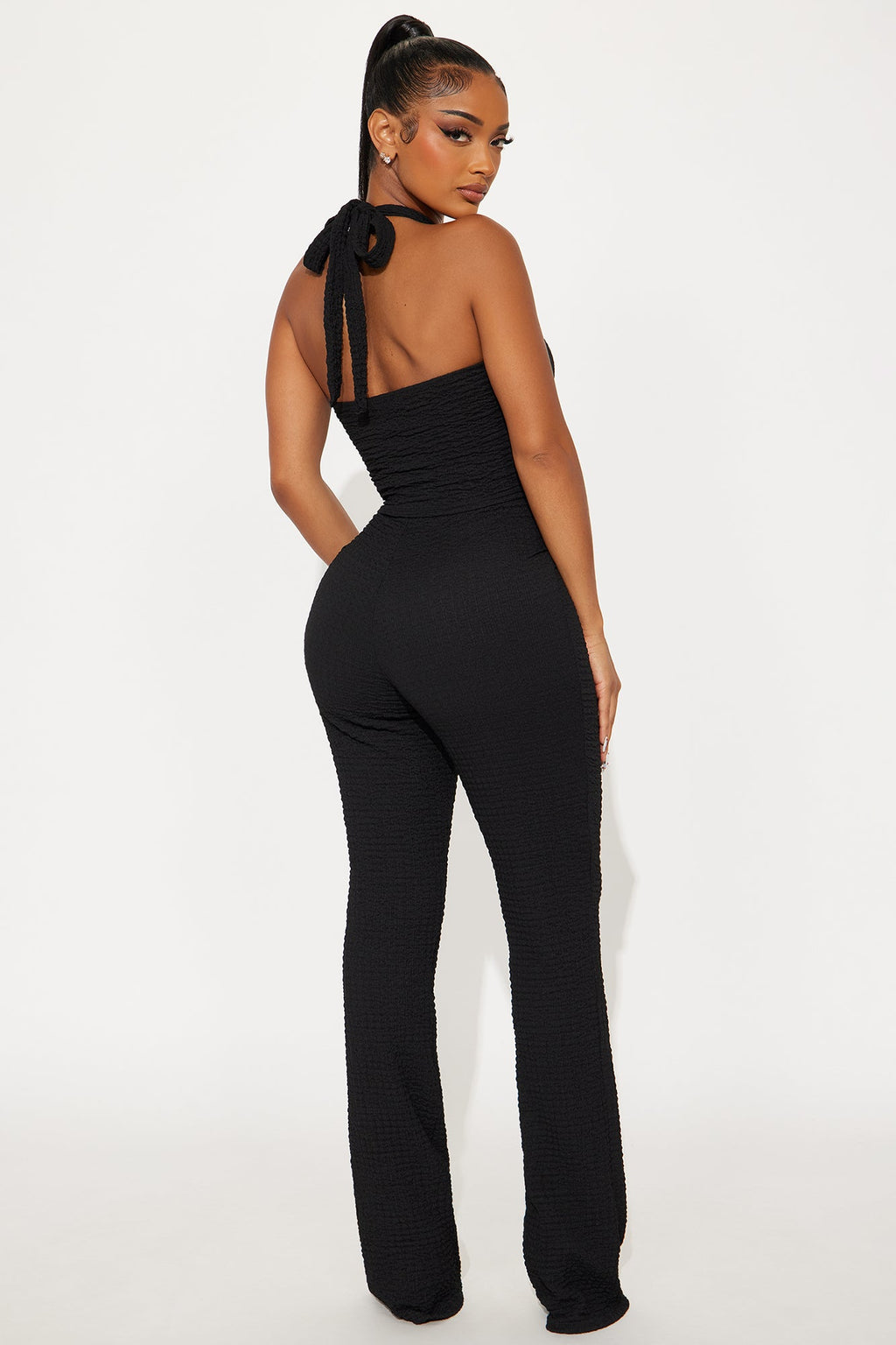Ana Textured Halter Pant Set - Black