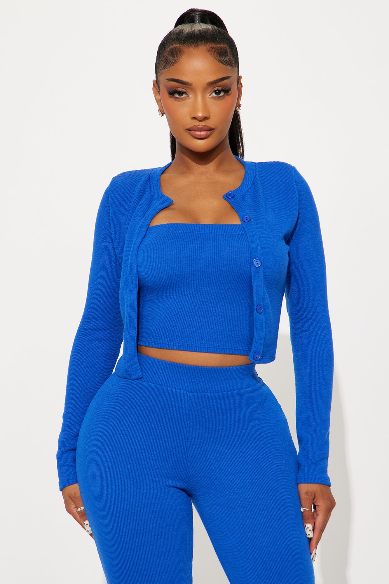 Adeline Ribbed 3 Piece Capri Set - Royal