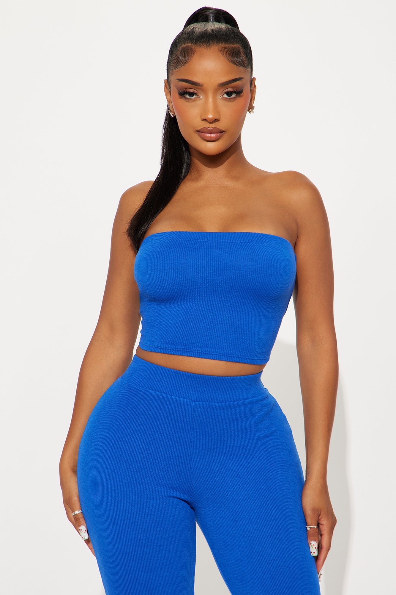 Adeline Ribbed 3 Piece Capri Set - Royal