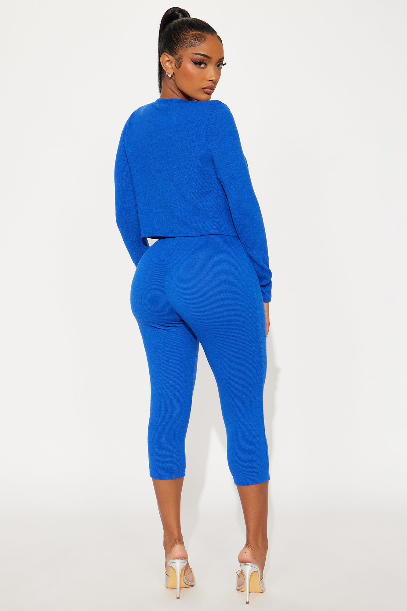 Adeline Ribbed 3 Piece Capri Set - Royal