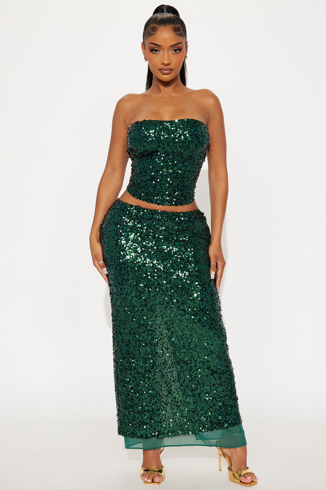 Ardell Sequin Maxi Skirt Set - Hunter