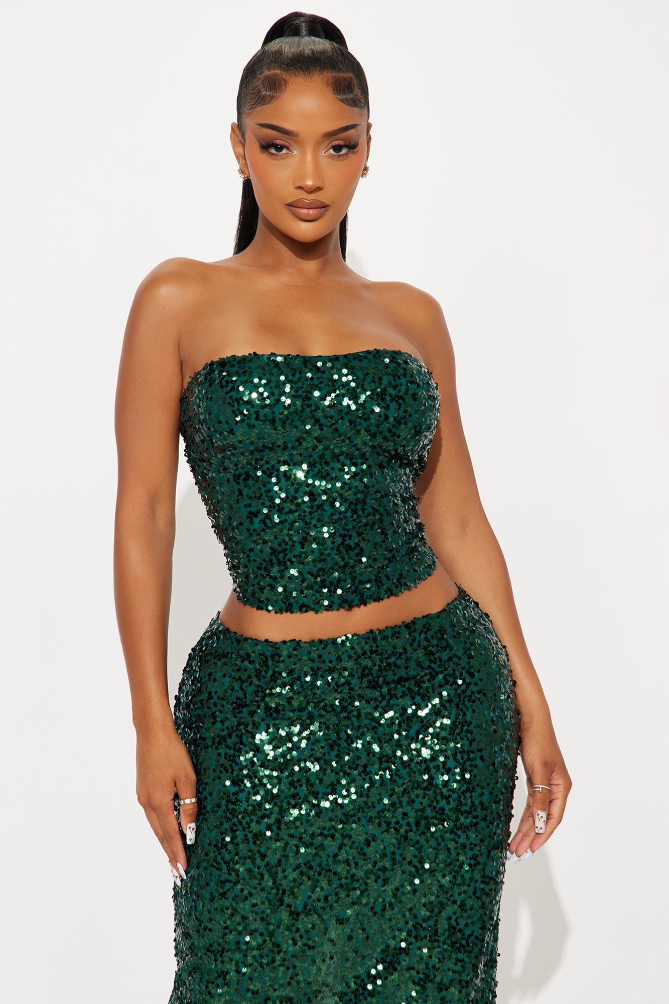 Ardell Sequin Maxi Skirt Set - Hunter