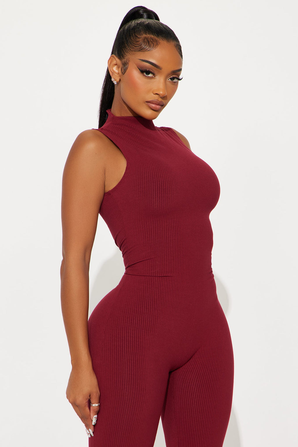 Amber Snatched Flare Jumpsuit - Burgundy