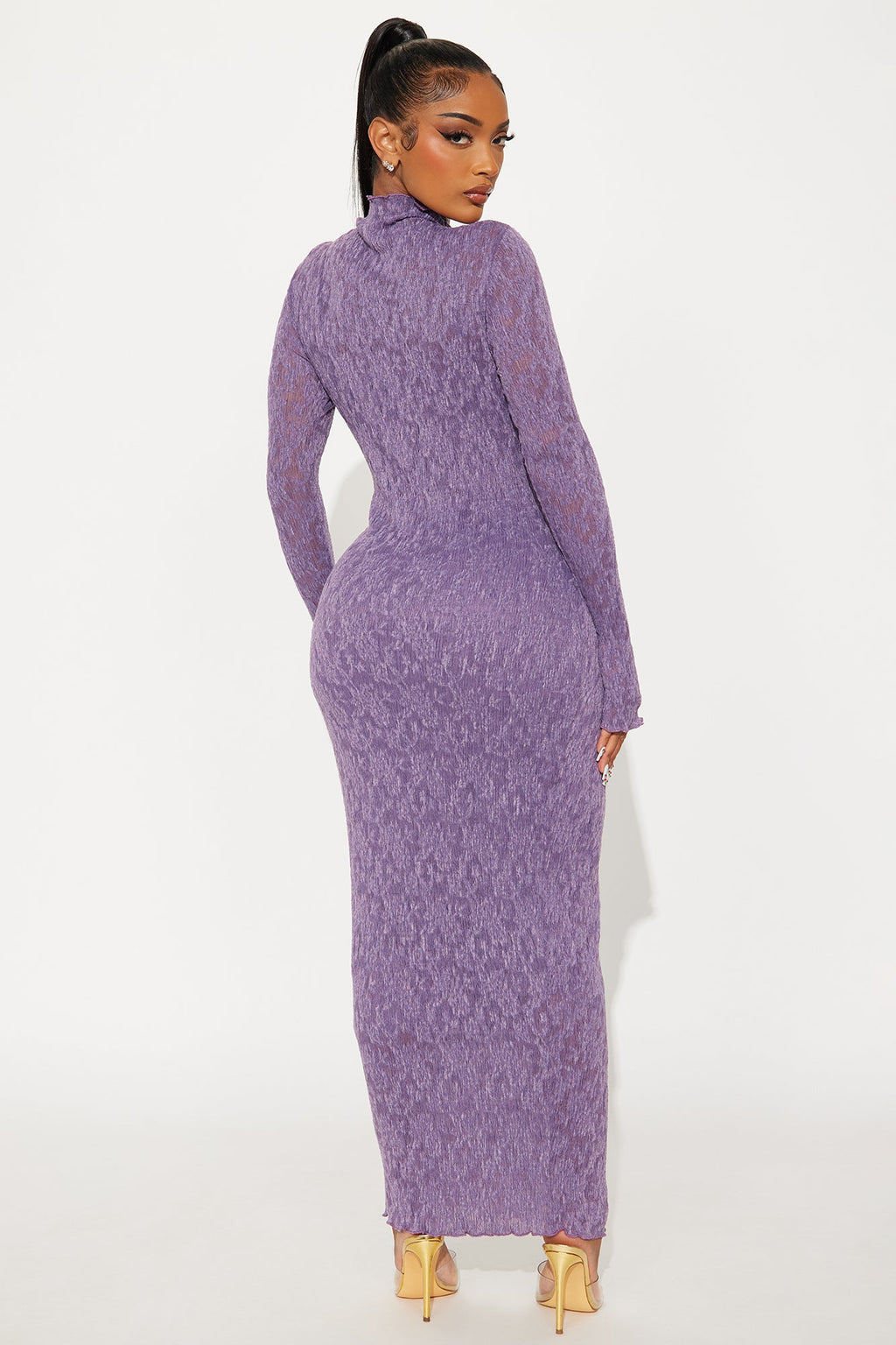 Maia Textured Long Sleeve Maxi Dress - Purple