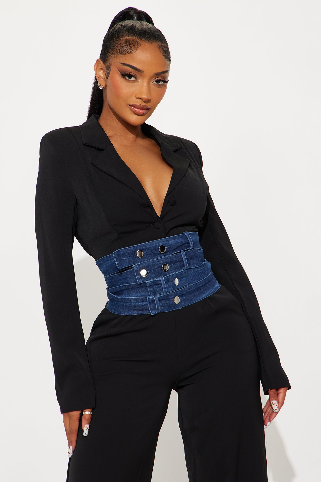 Power Play Belted Blazer Jumpsuit - Black