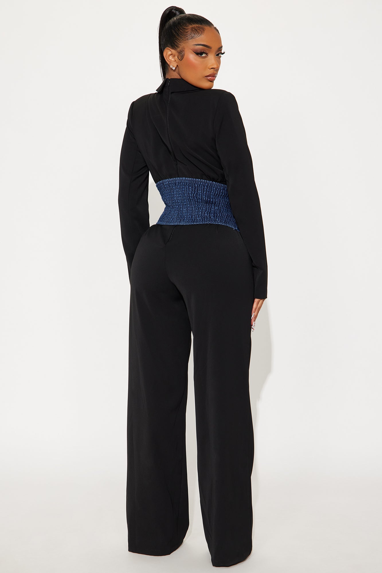 Power Play Belted Blazer Jumpsuit - Black