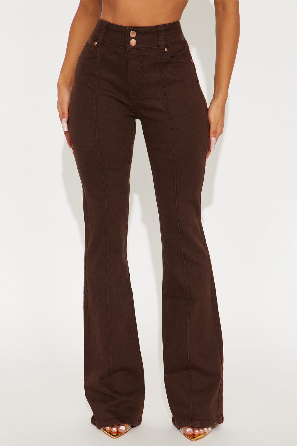 Tall London Low Rise Pintuck Flare Jeans - Brown