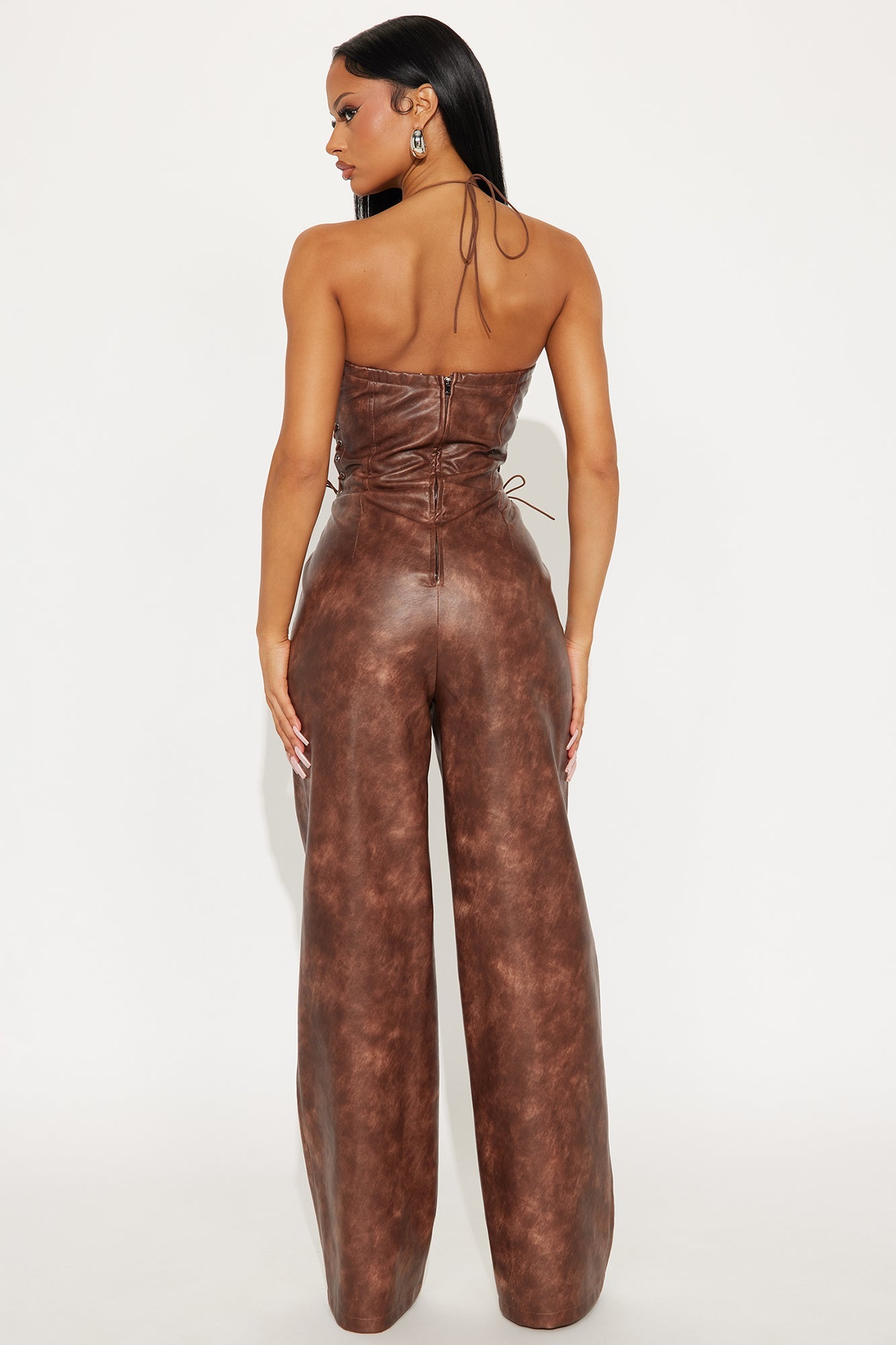 No Hard Feelings Faux Leather Jumpsuit - Brown
