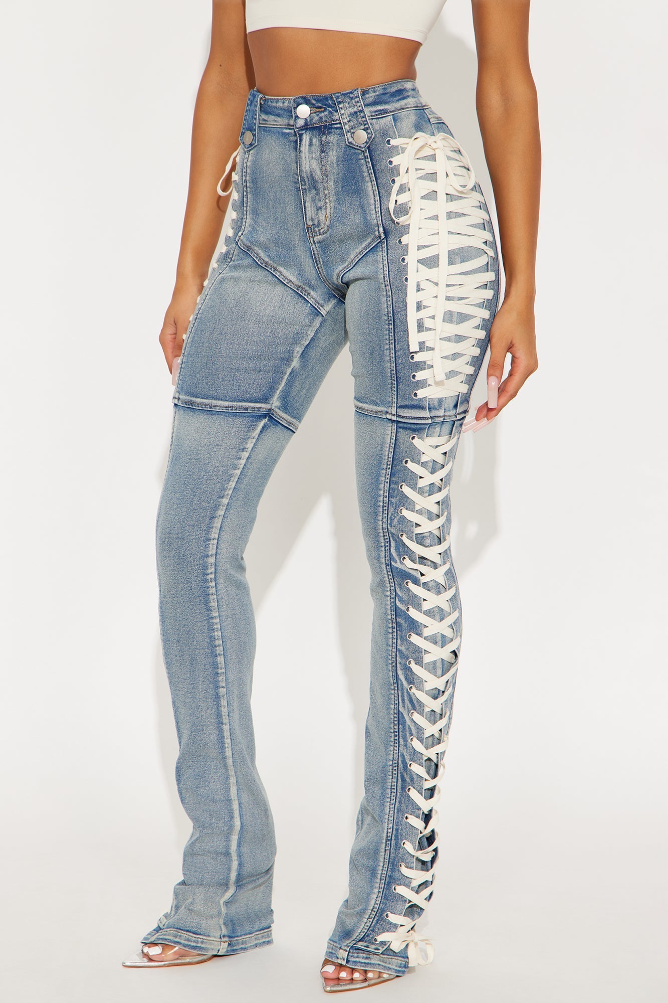 Tall Jaw Dropper Stretch Lace Up Bootcut Jeans - Medium Wash