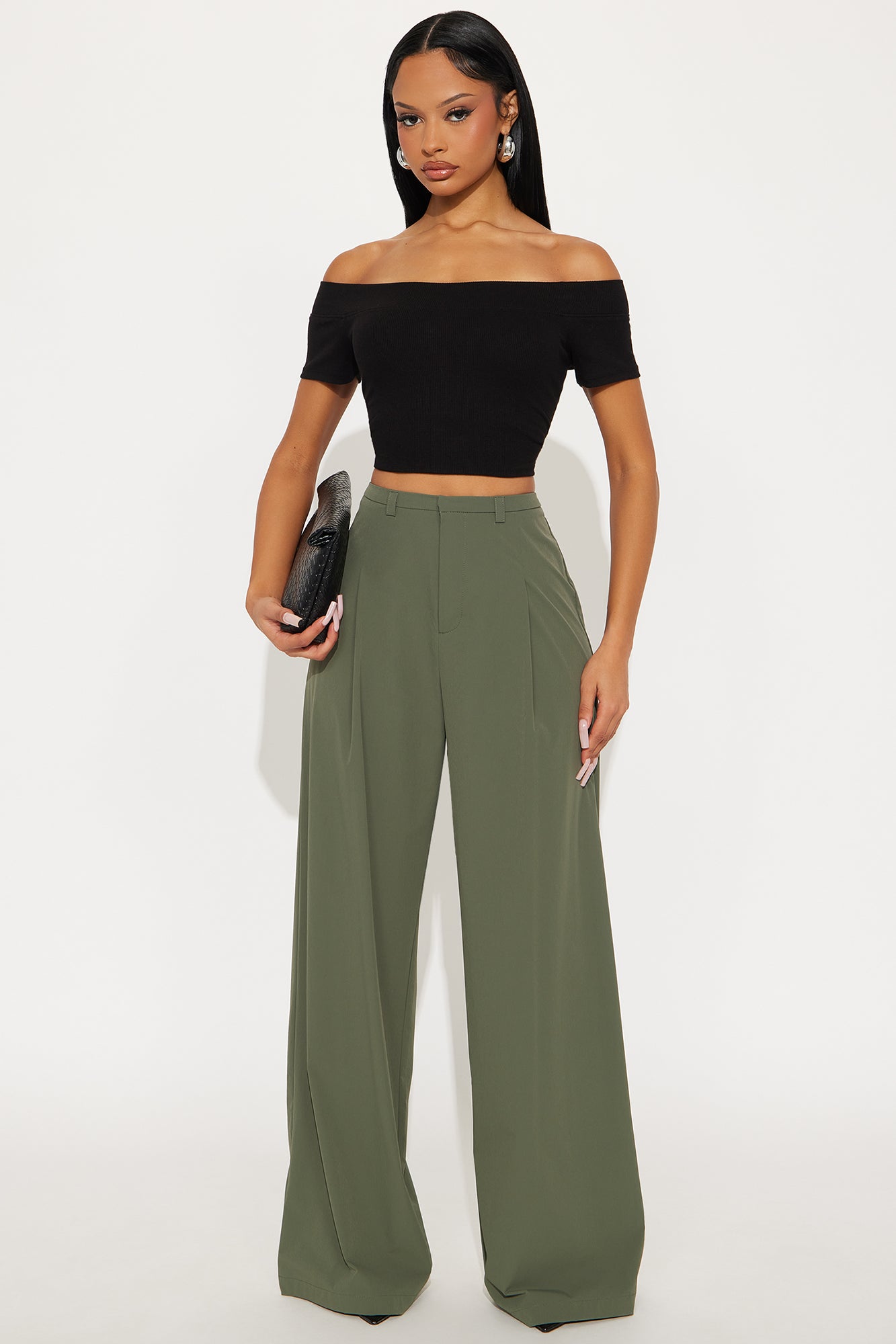 Naya Wide Leg Windbreaker Pant - Dark Olive