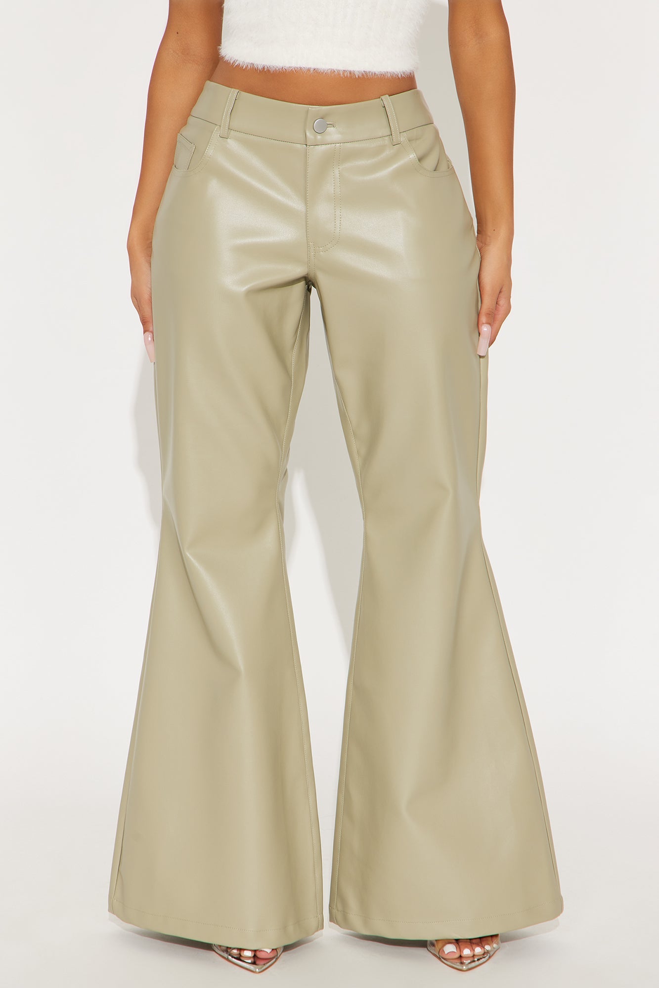 Rita Faux Leather Flare Pant 32″ - Olive