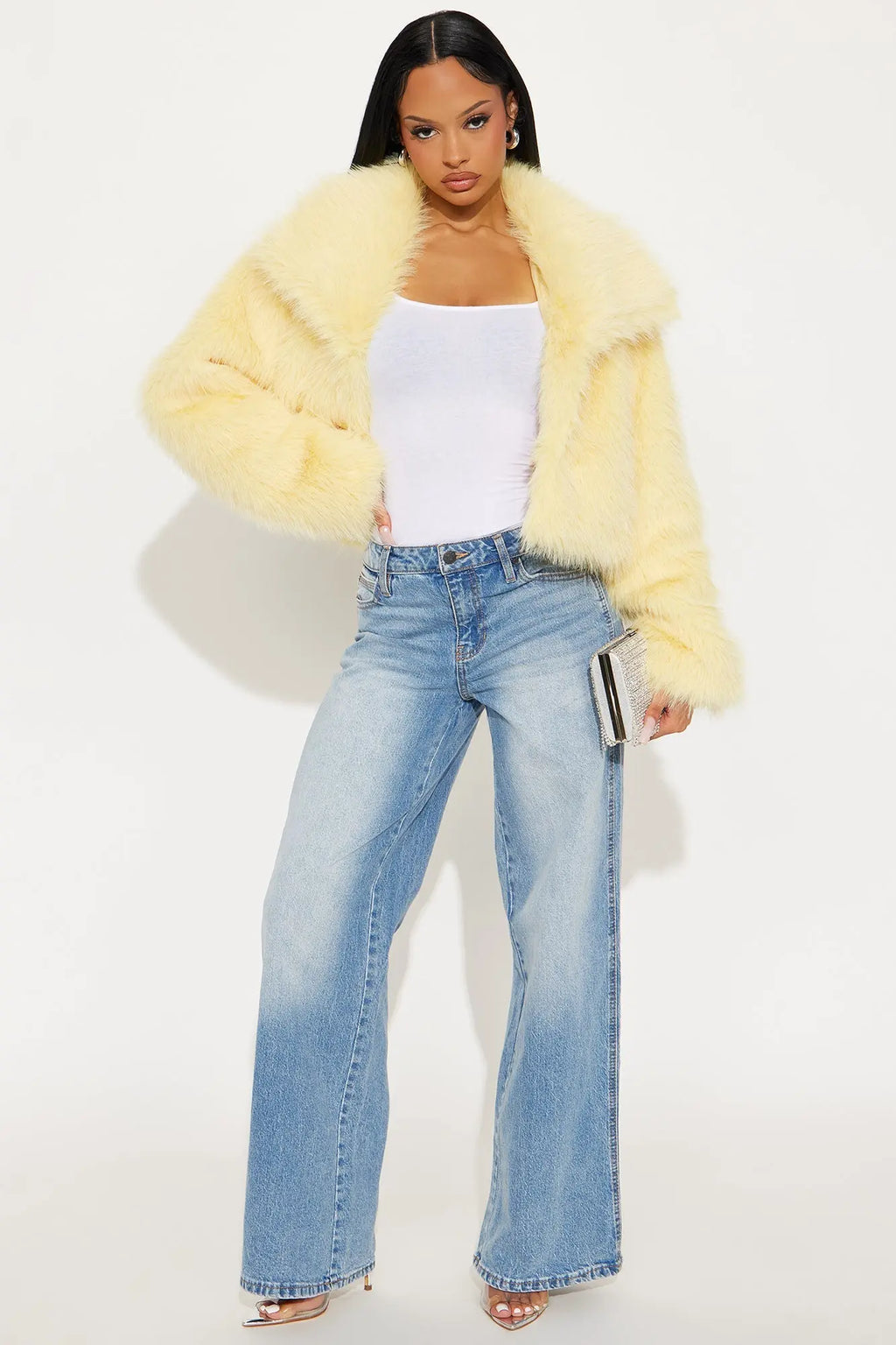 Full Of Charisma Faux Fur Cropped Coat - Butter Yellow 