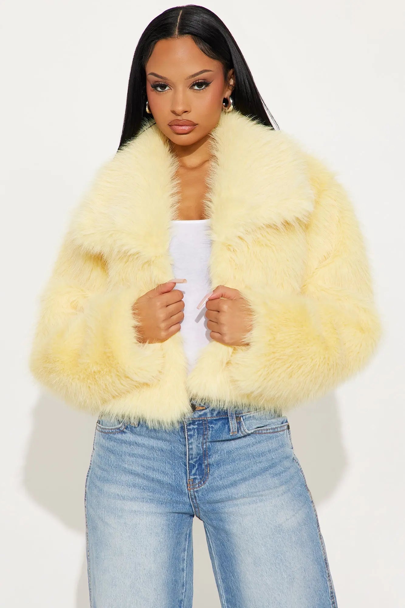 Full Of Charisma Faux Fur Cropped Coat - Butter Yellow 