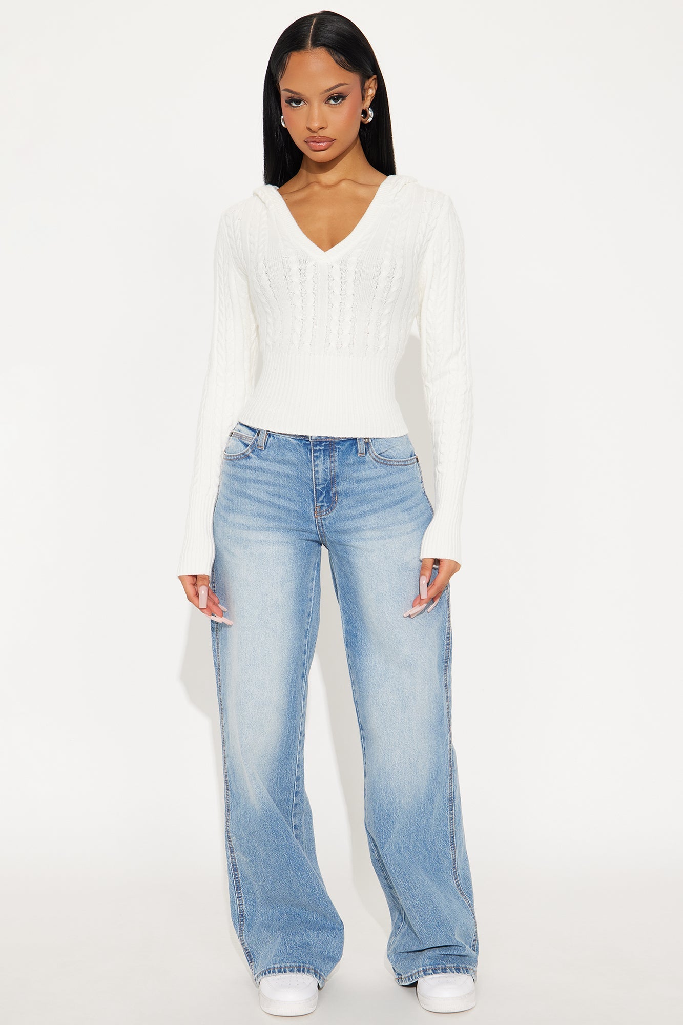 All Day Cable Knit Pullover Sweater - Cream