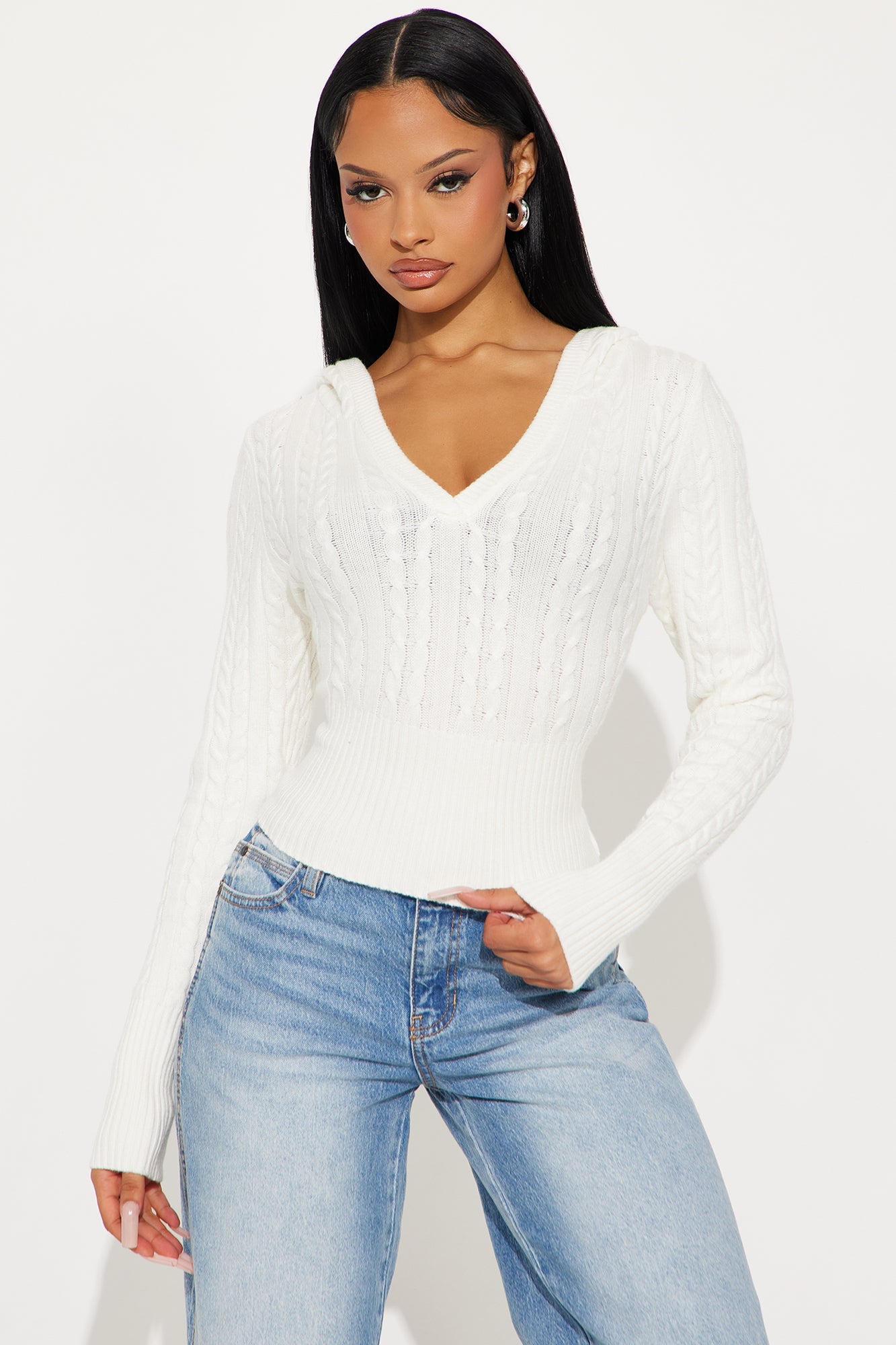 All Day Cable Knit Pullover Sweater - Cream