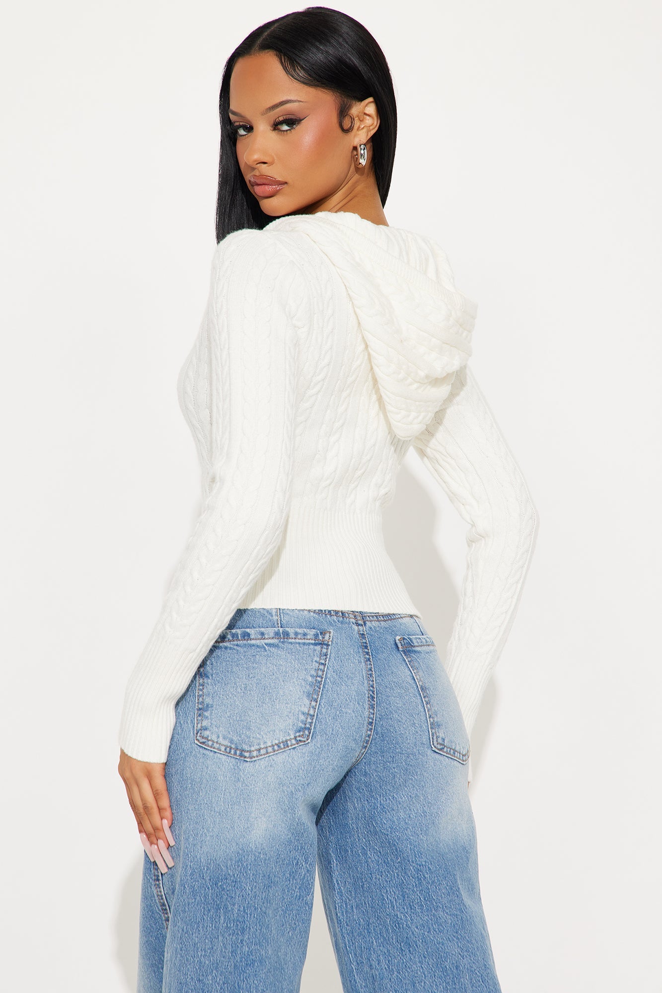 All Day Cable Knit Pullover Sweater - Cream
