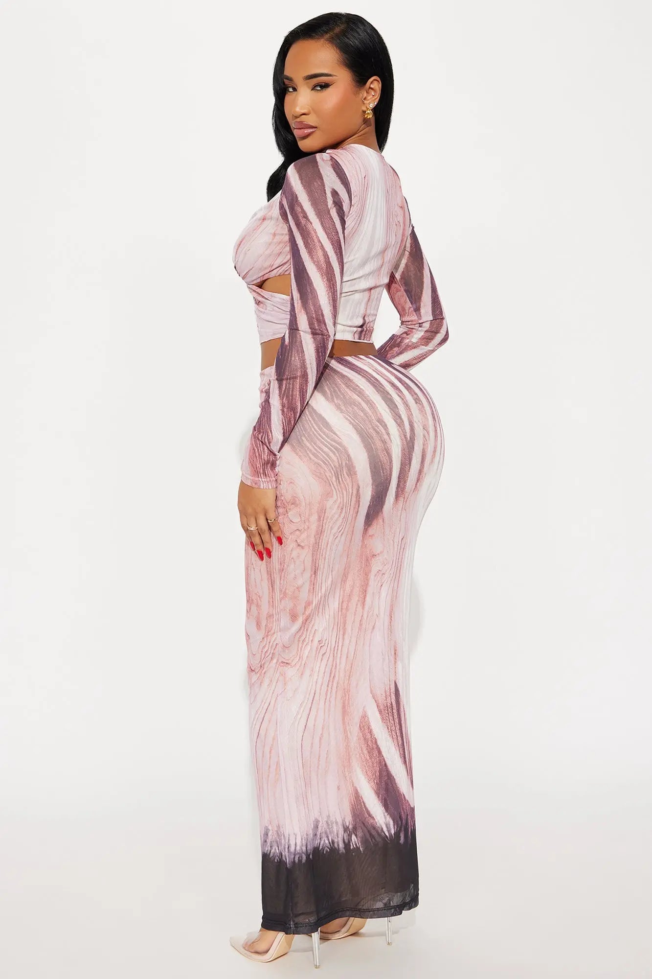 Mina Mesh Maxi Skirt Set - Neon Pink/combo 