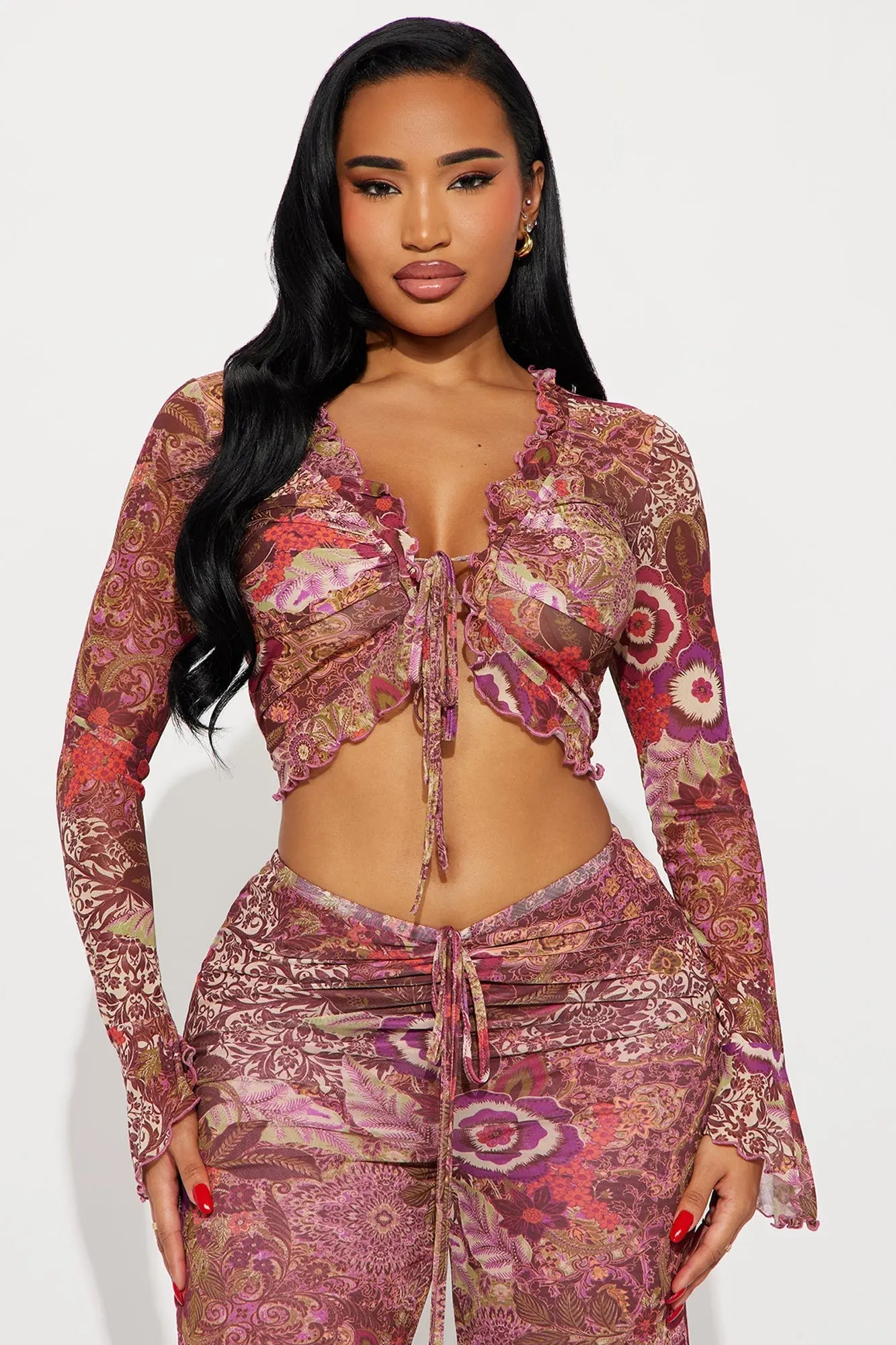 Felicity Floral Tie Front Pant Set - Purple/combo 