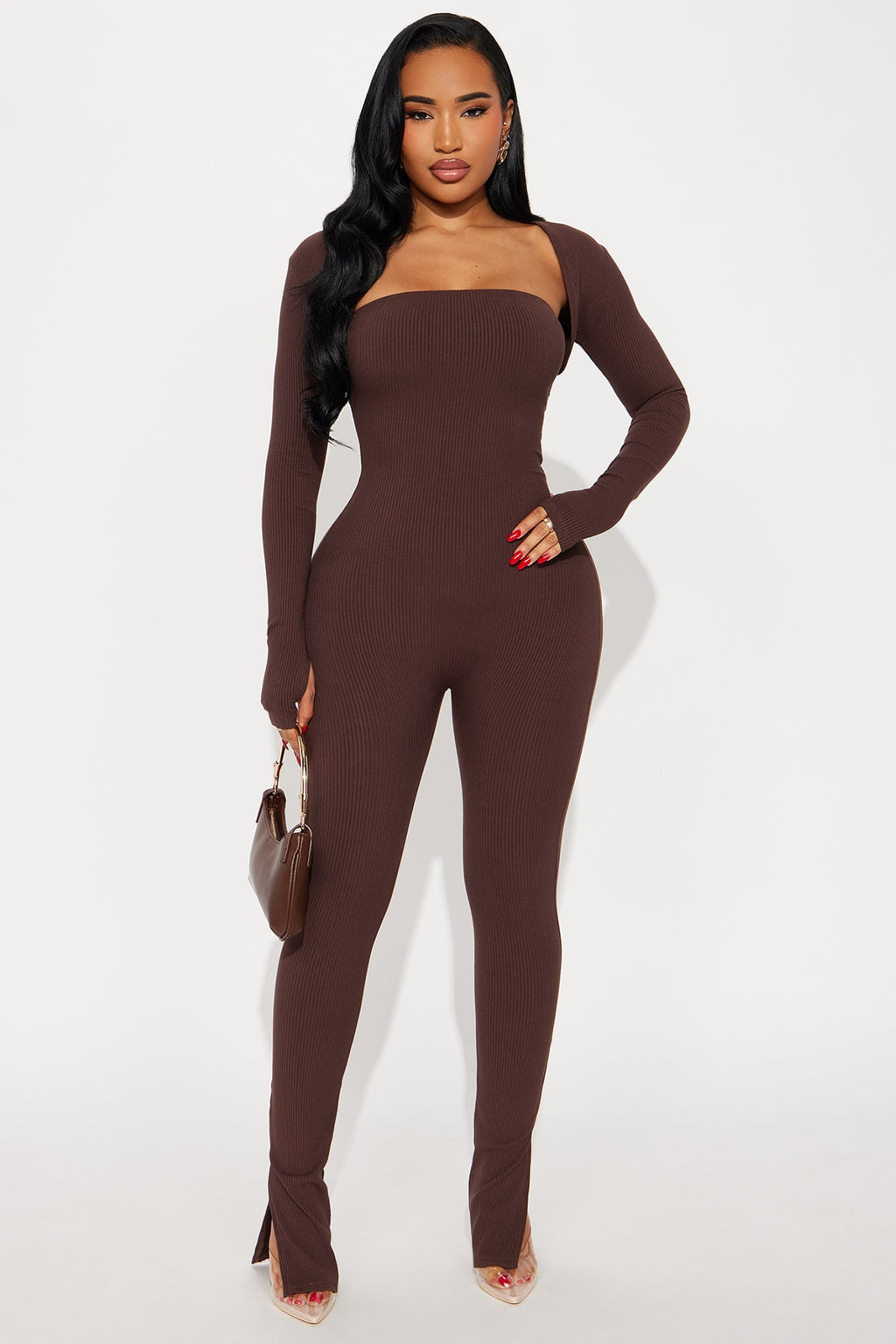 Jeanette Snatched Jumpsuit Set - Chocolate