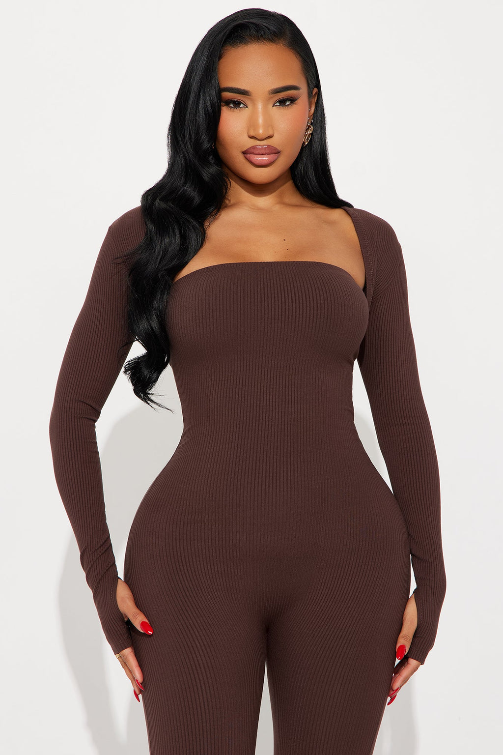 Jeanette Snatched Jumpsuit Set - Chocolate