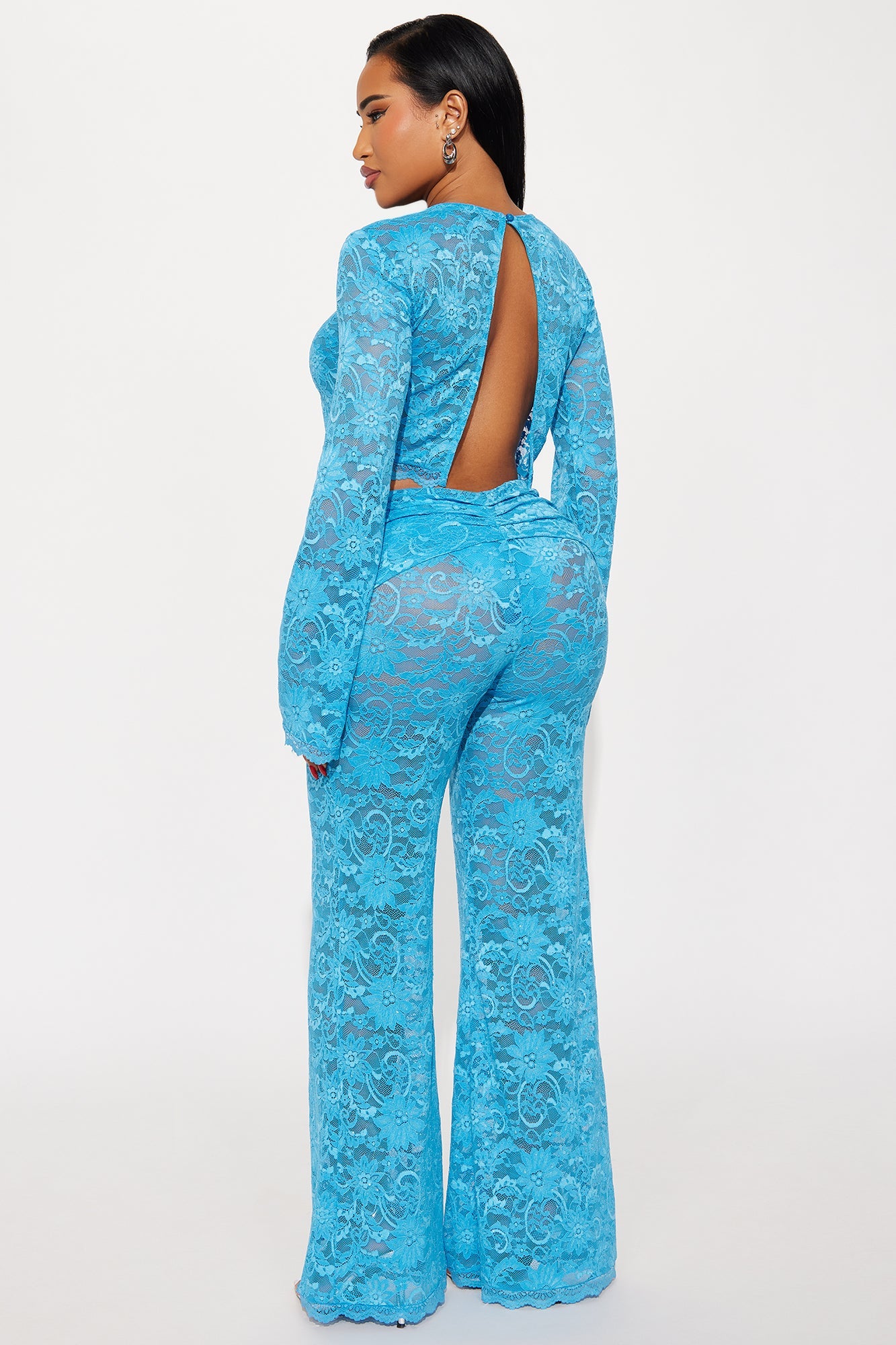 Take A Peak Low Rise Lace Pant Set - Blue