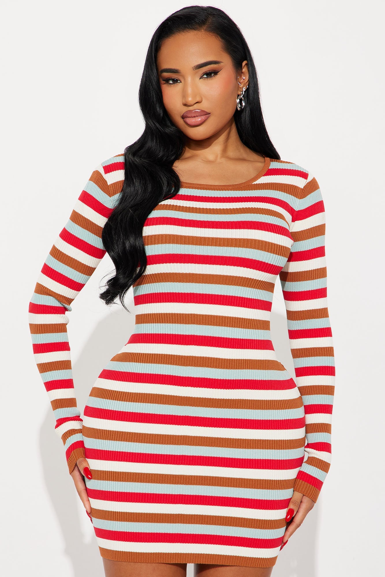 Fall For You Striped Sweater Mini Dress - Multi Color
