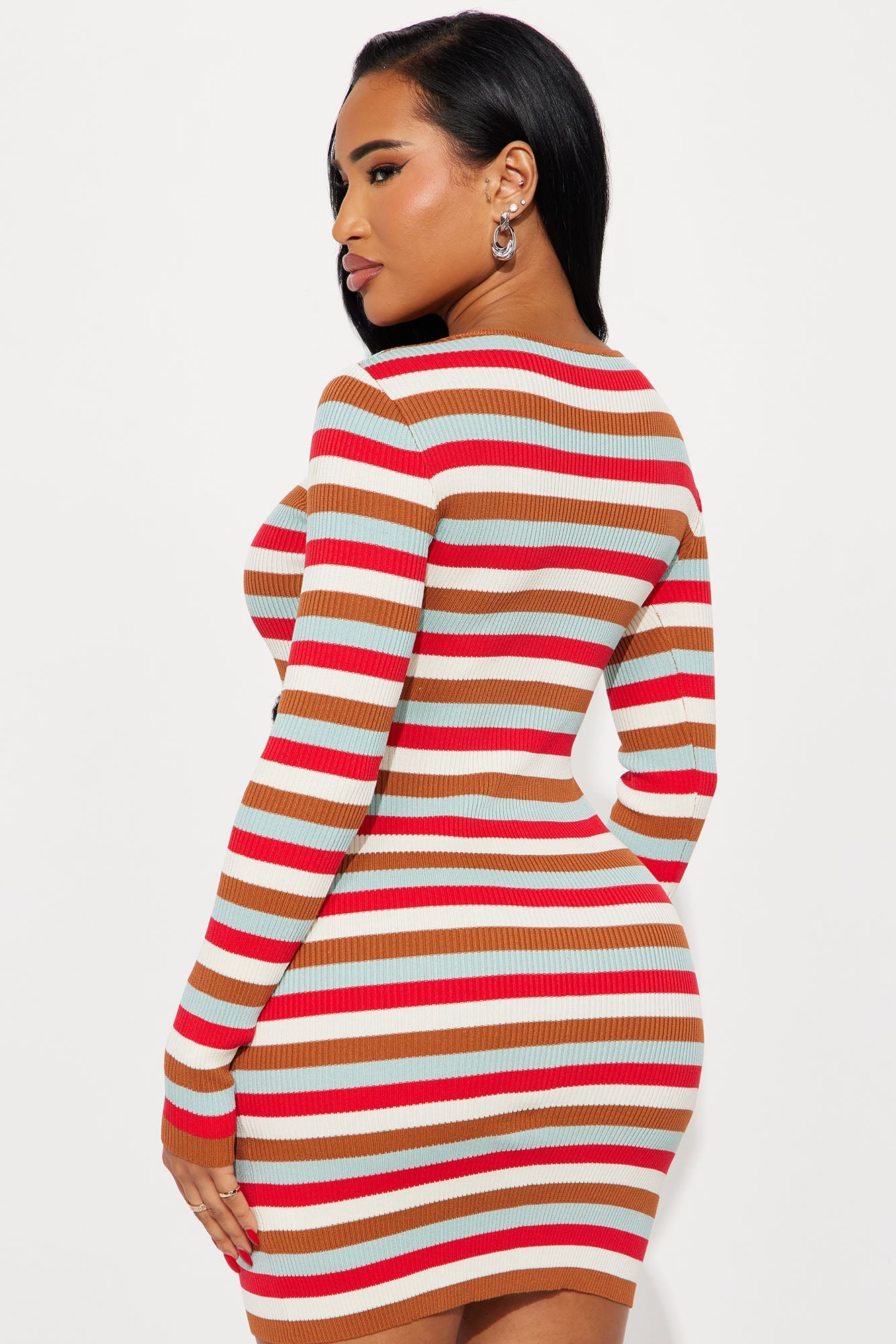 Fall For You Striped Sweater Mini Dress - Multi Color