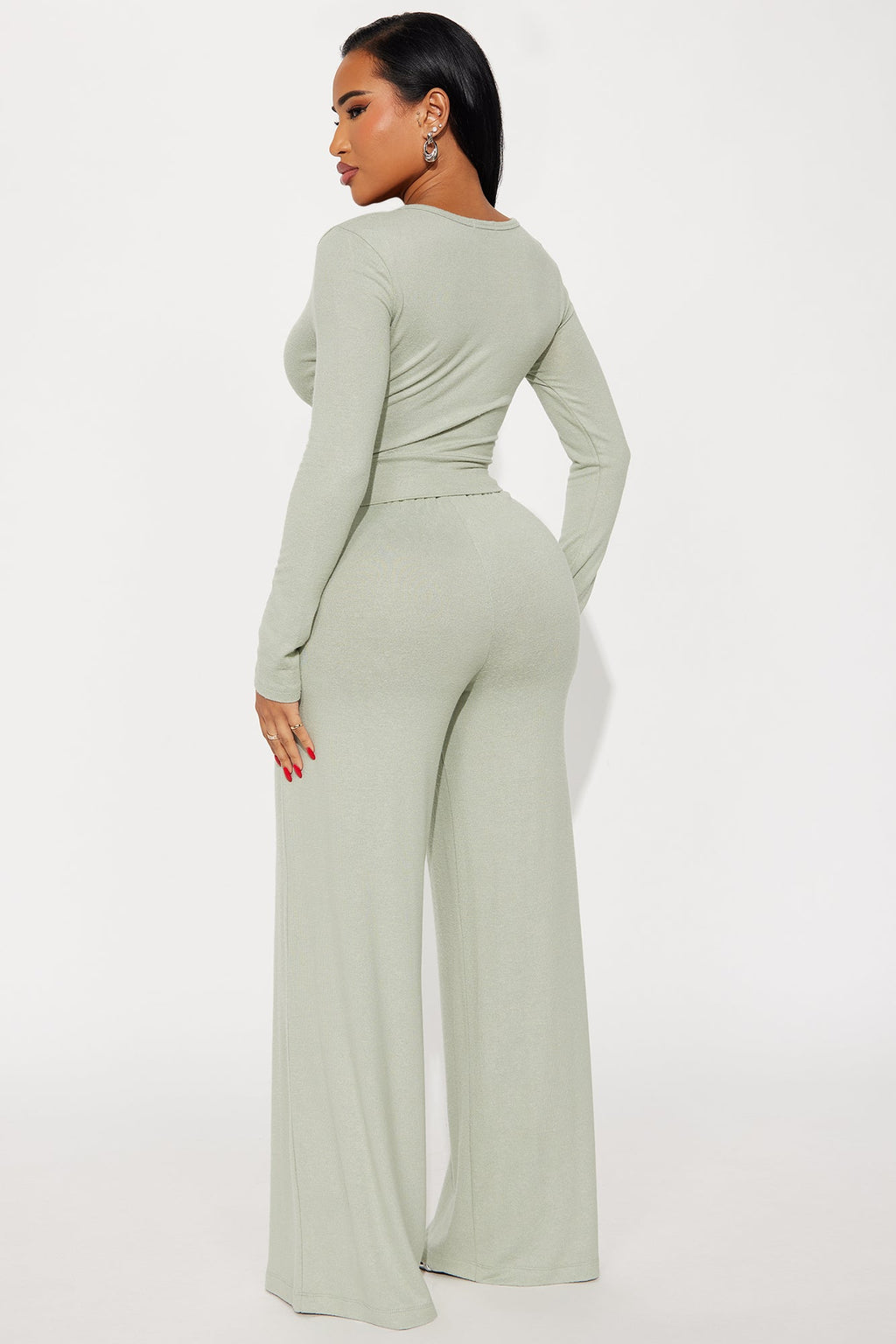 That Girl Matching Cropped Cardigan Pant Set - Sage